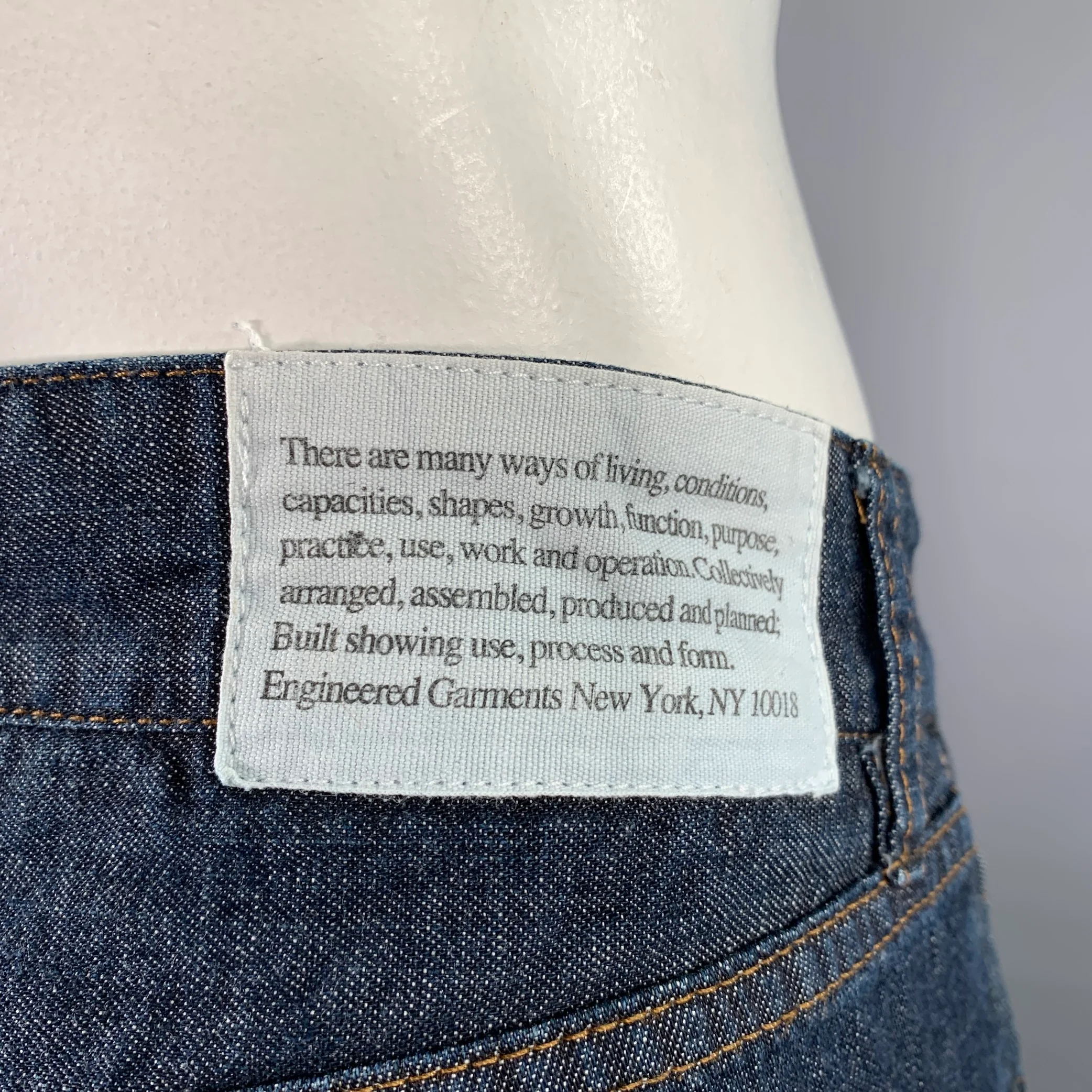 ENGINEERED GARMENTS Size 34 Blue Contrast Stitch Cotton 5 Pocket Jeans - Image 3