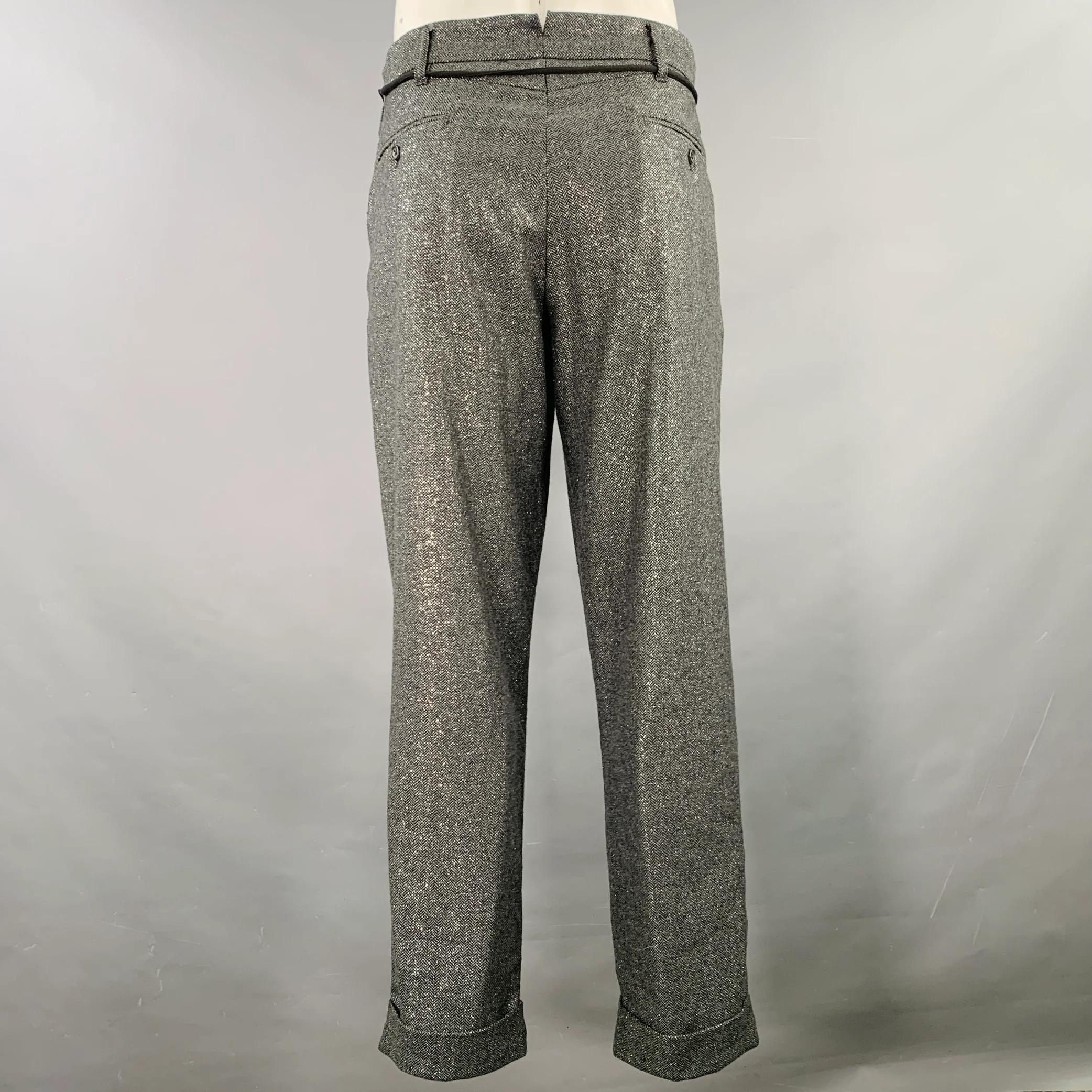 ENGINEERED GARMENTS Size 34 Grey Metallic Herringbone Acrylic Blend Casual Pants - Image 3