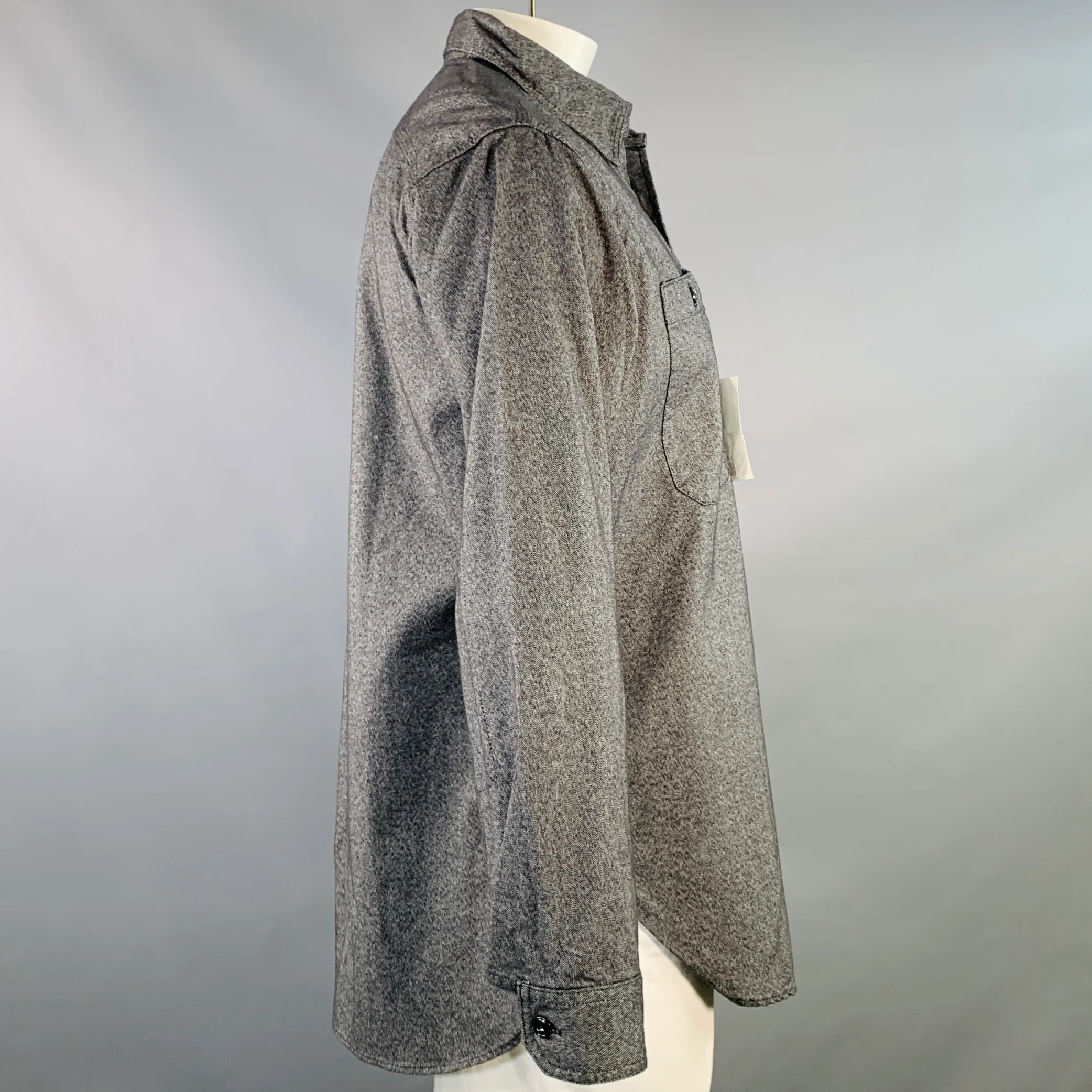 ENGINEERED GARMENTS Size L Grey Heather Cotton Two Pockets Long Sleeve Shirt - Image 3