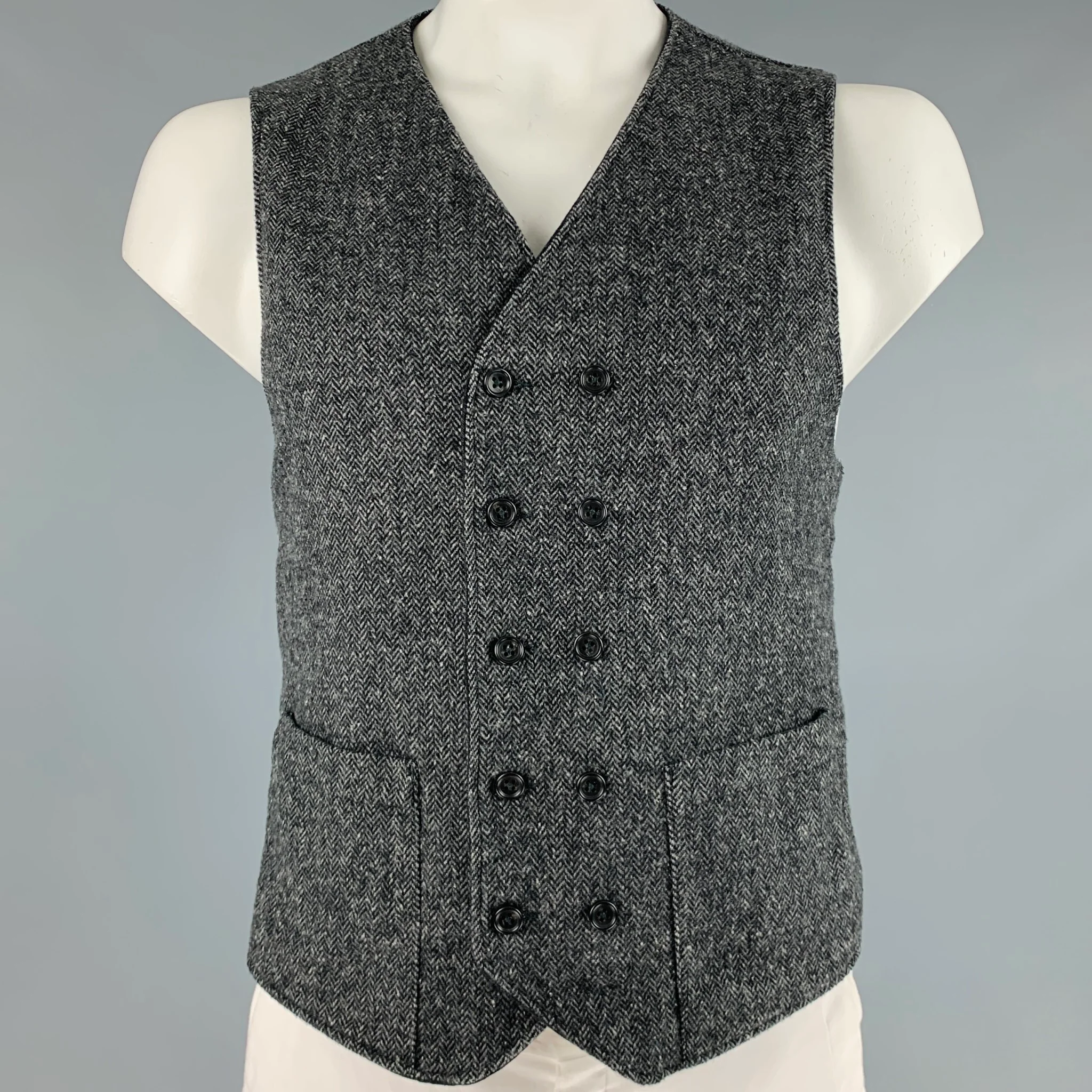 ENGINEERED GARMENTS Size L Grey Light Grey Herringbone Wool Blend Vest - Image 2