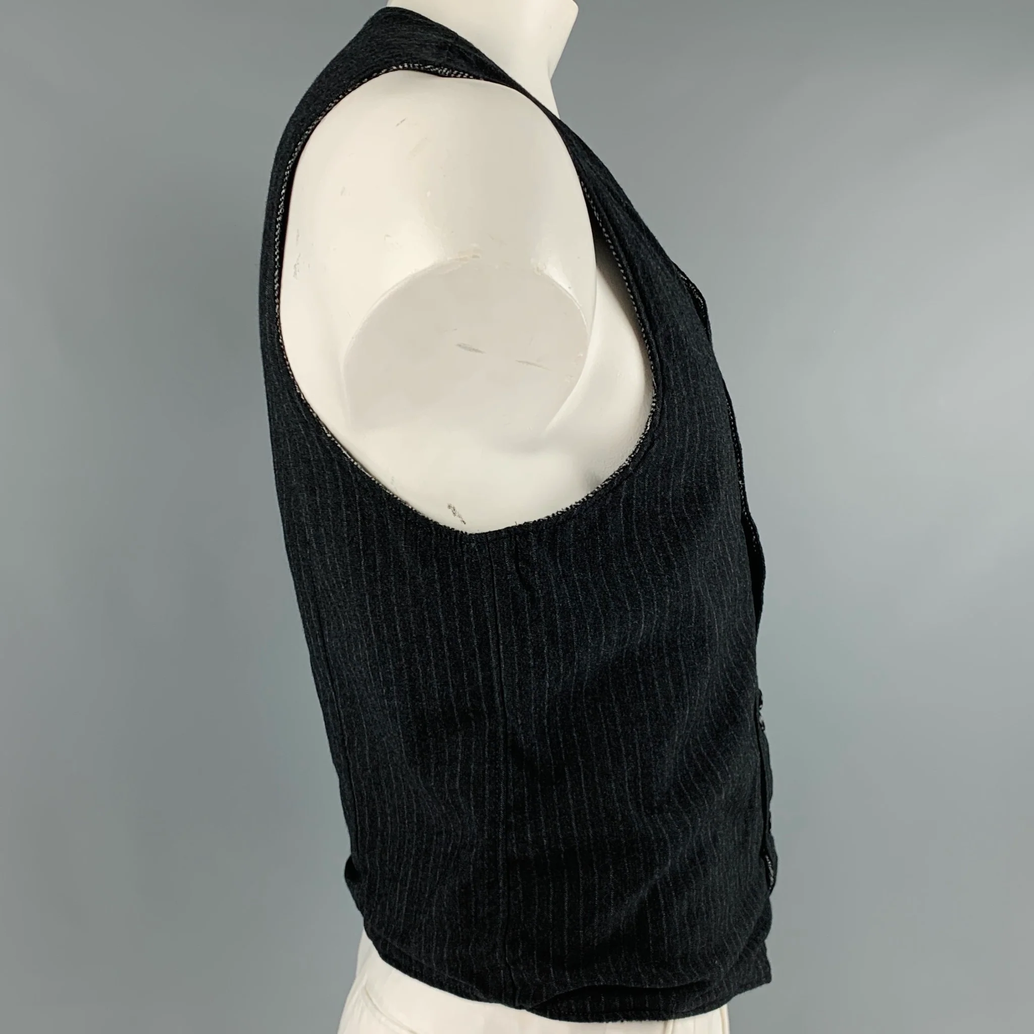 ENGINEERED GARMENTS Size L Grey Light Grey Herringbone Wool Blend Vest - Image 5
