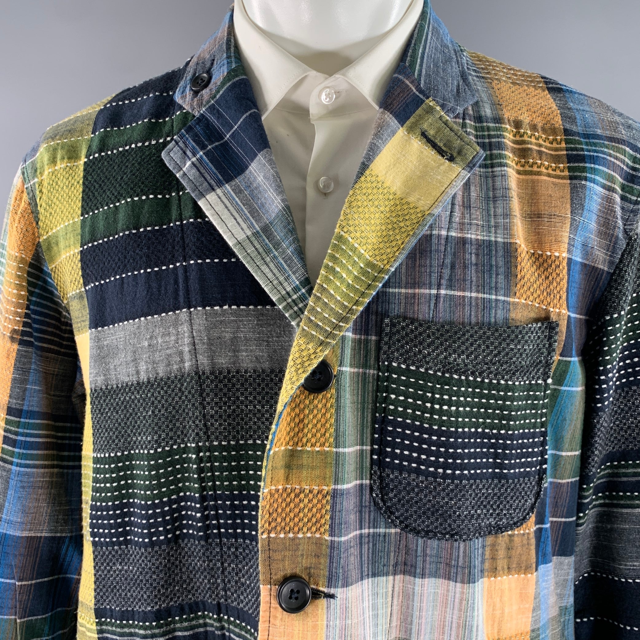 ENGINEERED GARMENTS Size M Navy Orange Patchwork Cotton Sport Coat - Image 2