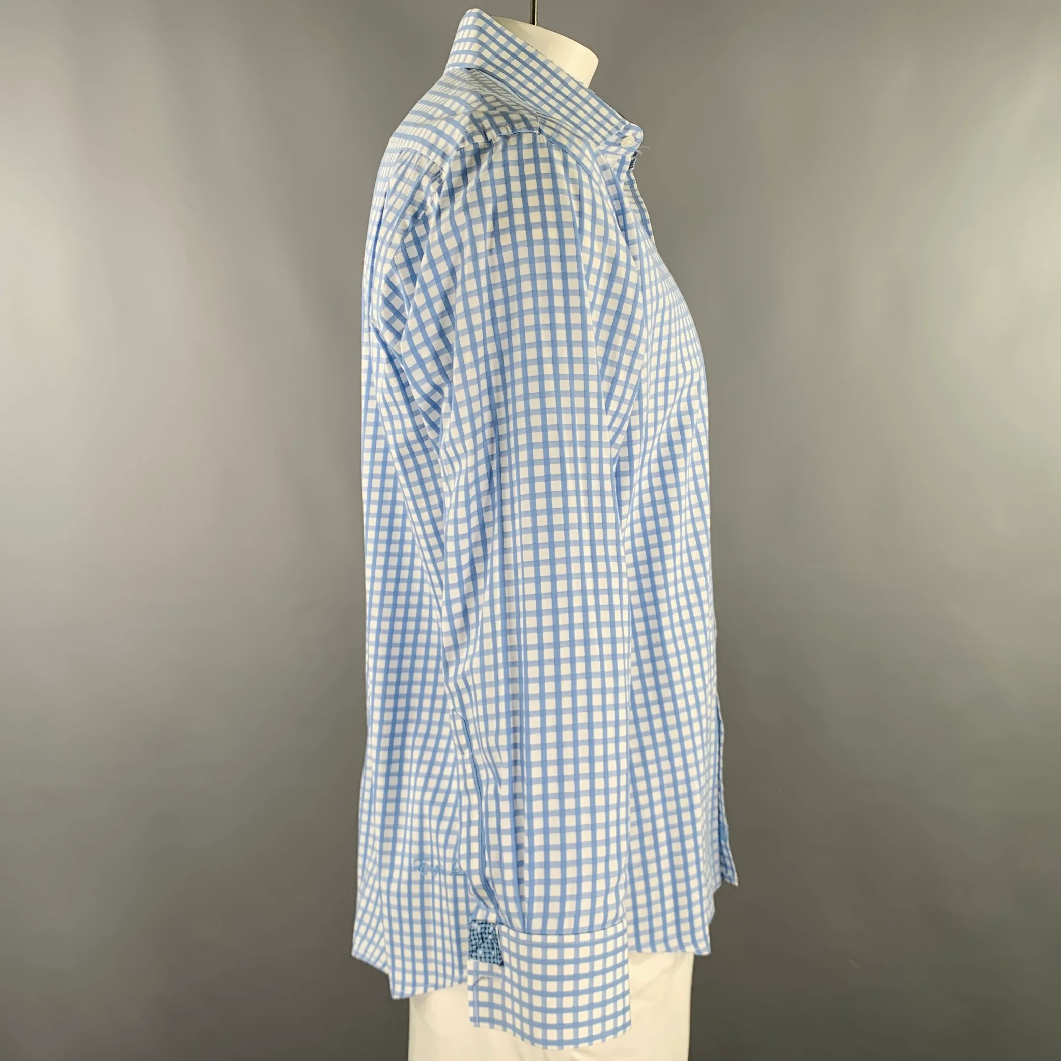 ENGLISH LAUNDRY Size XL White Light Blue Checkered Cotton Long Sleeve Shirt - Image 2