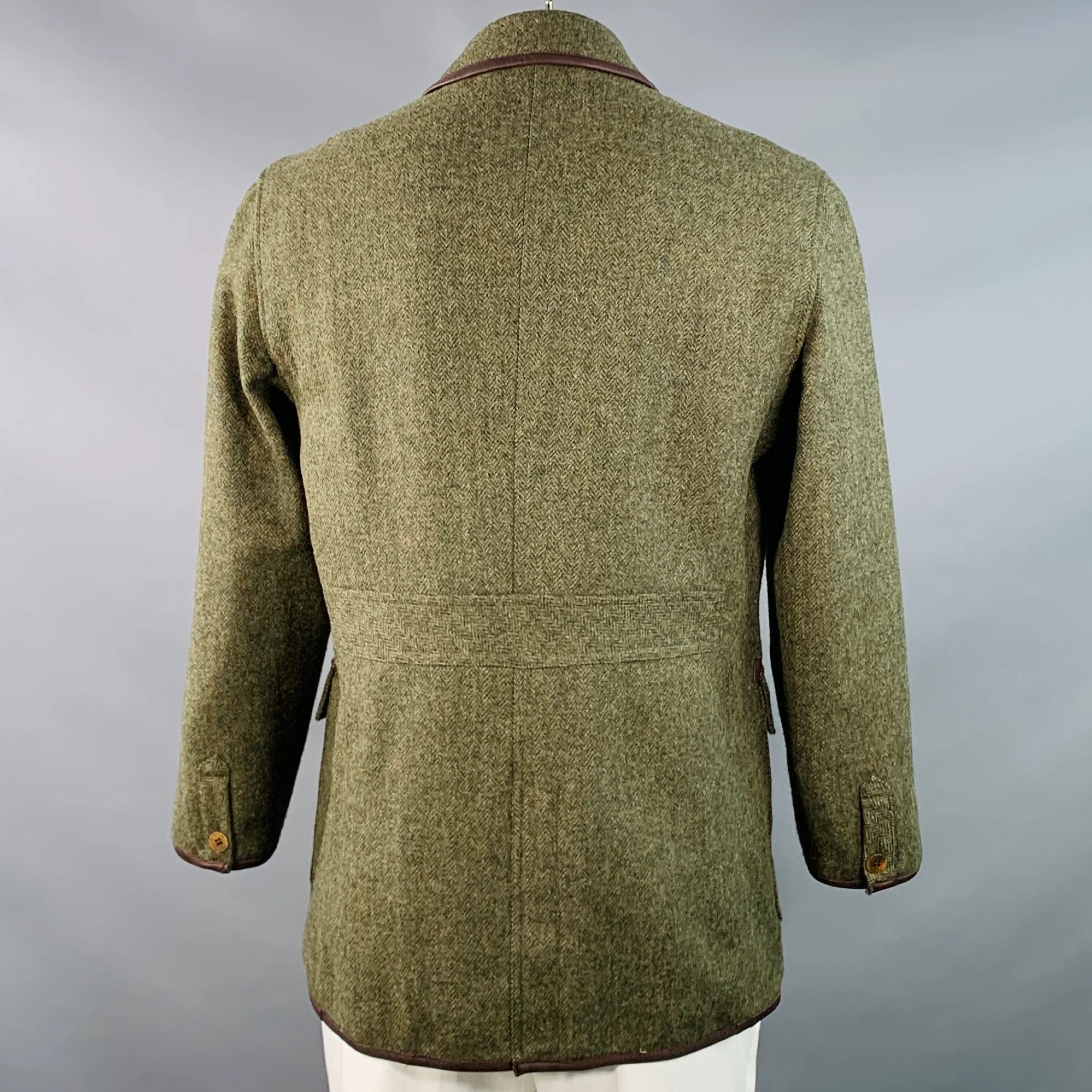 ENGLISH UTOPIA Size L Floyd Green Brown Herringbone Wool Tweed Jacket - Image 4