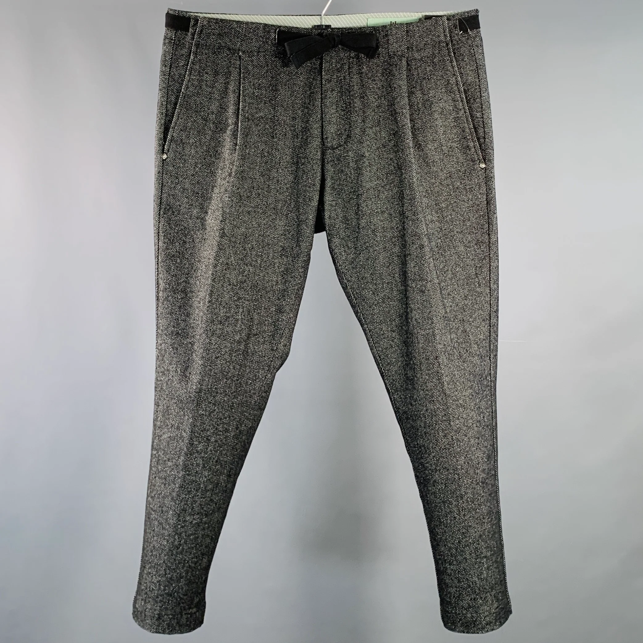 ENTRE AMIS Size 33 Black White Tweed Cotton Blend Drawstring Casual Pants