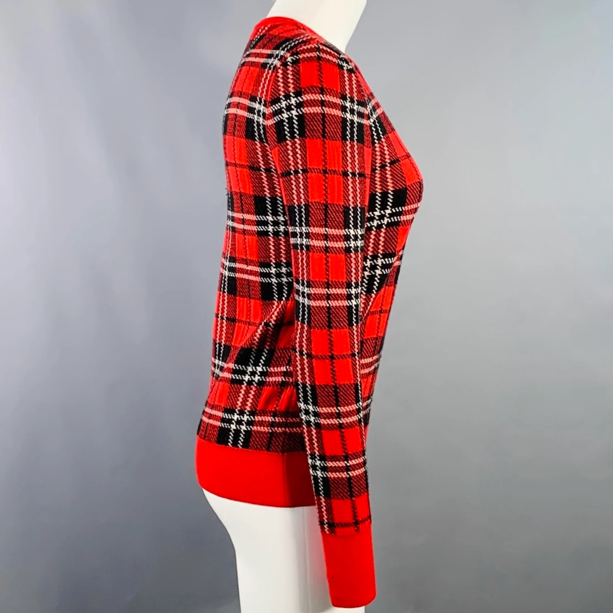 EQUIPMENT Size S Red Black White Wool Blend Plaid Crew Neck Pullover - Image 2