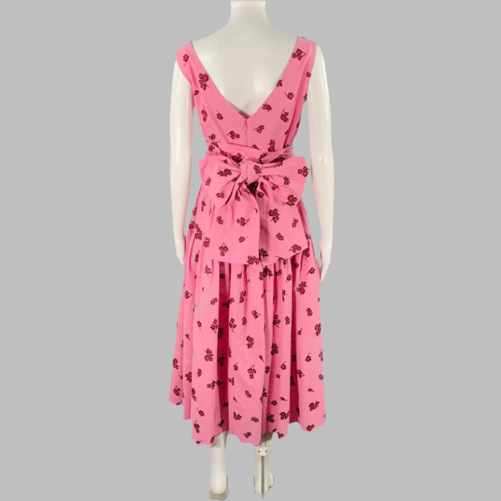 ERDEM Size 6 Pink Brown Cotton Blend Embroidered Sleeveless Long Dress - Image 4
