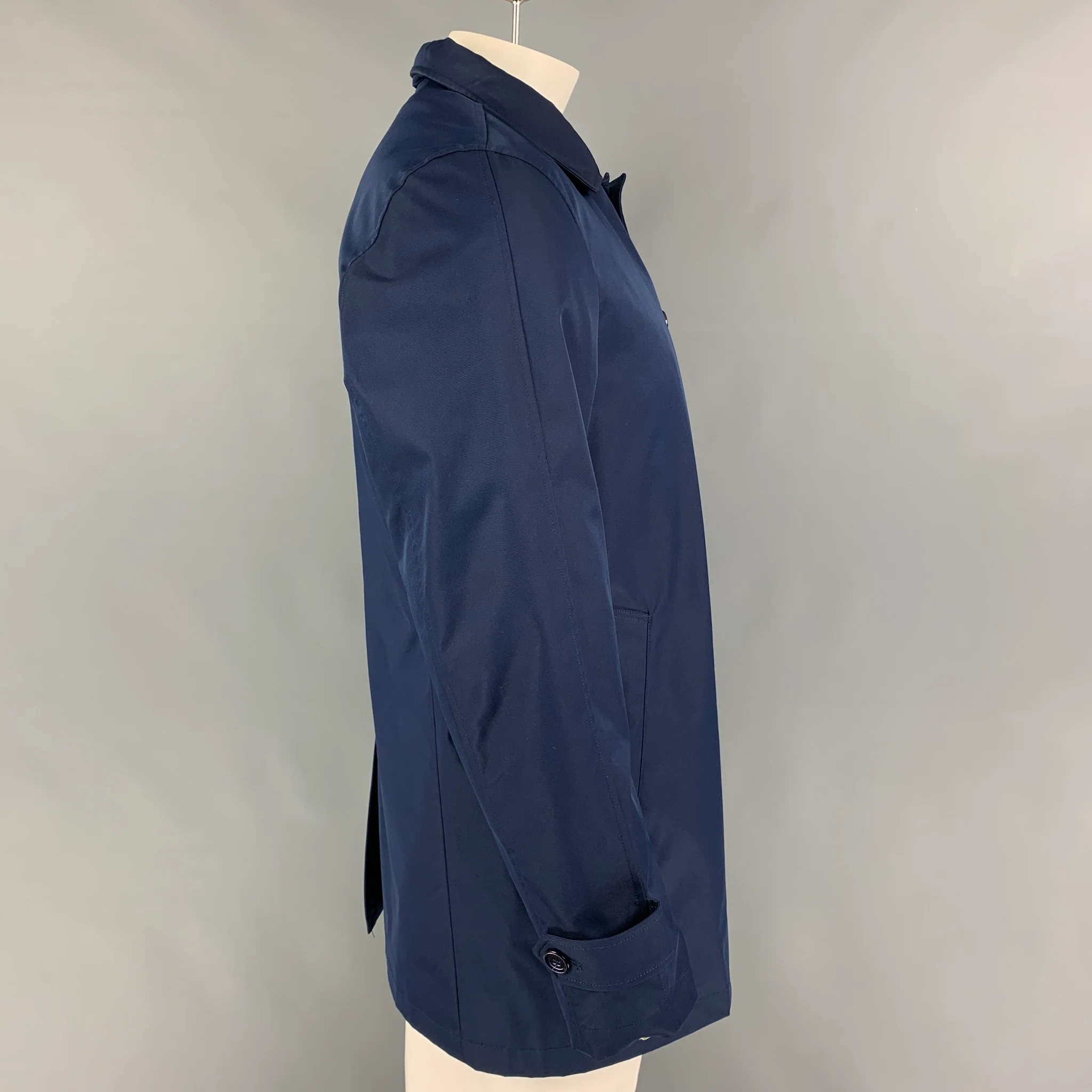 EREDI PISANO Size L Navy Cotton Buttoned Hooded Coat - Image 2