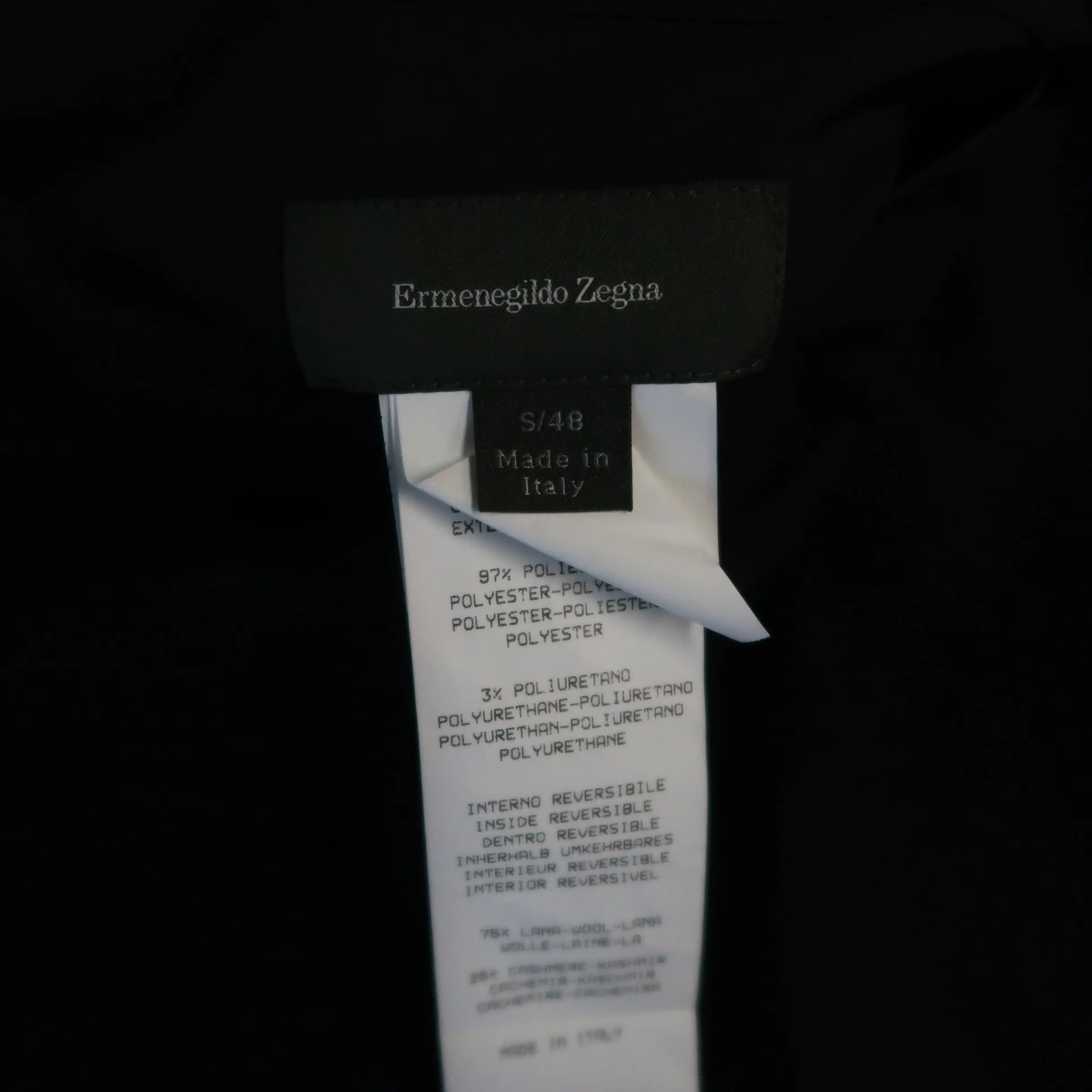 ERMENEGILDO ZEGNA 38 Black Solid Wool / Cashmere Reversible Car Coat - Image 10
