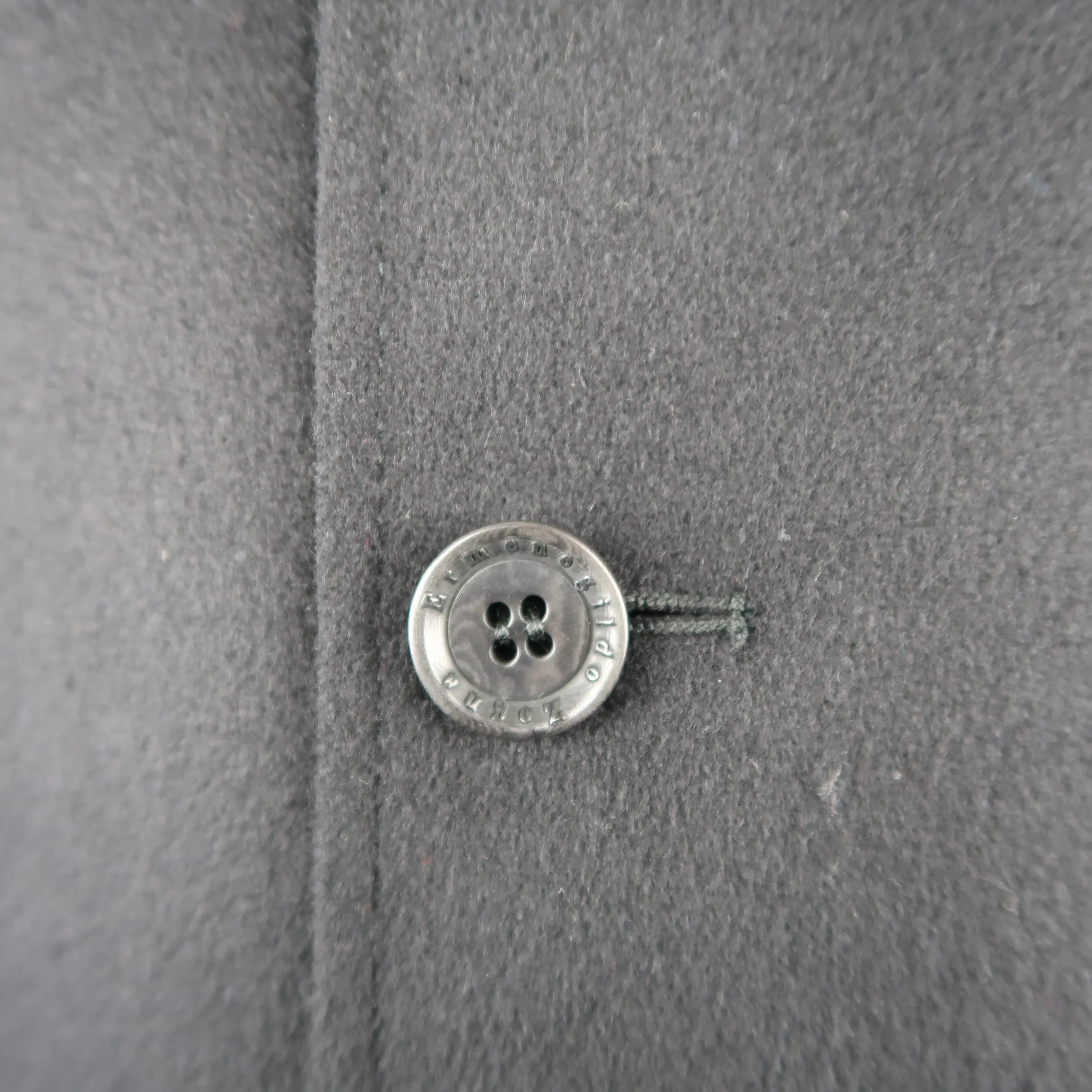 ERMENEGILDO ZEGNA 38 Black Solid Wool / Cashmere Reversible Car Coat - Image 3