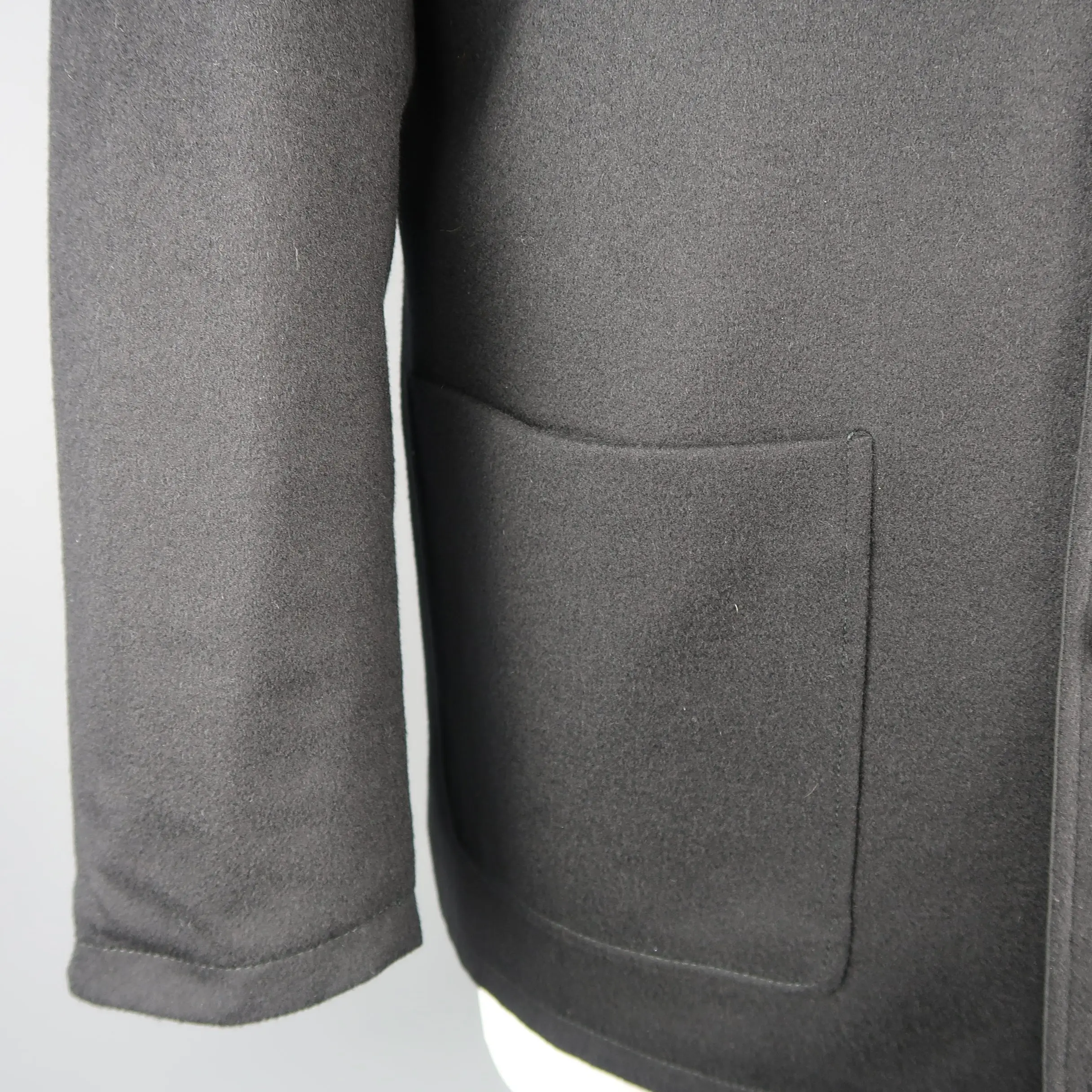 ERMENEGILDO ZEGNA 38 Black Solid Wool / Cashmere Reversible Car Coat - Image 4