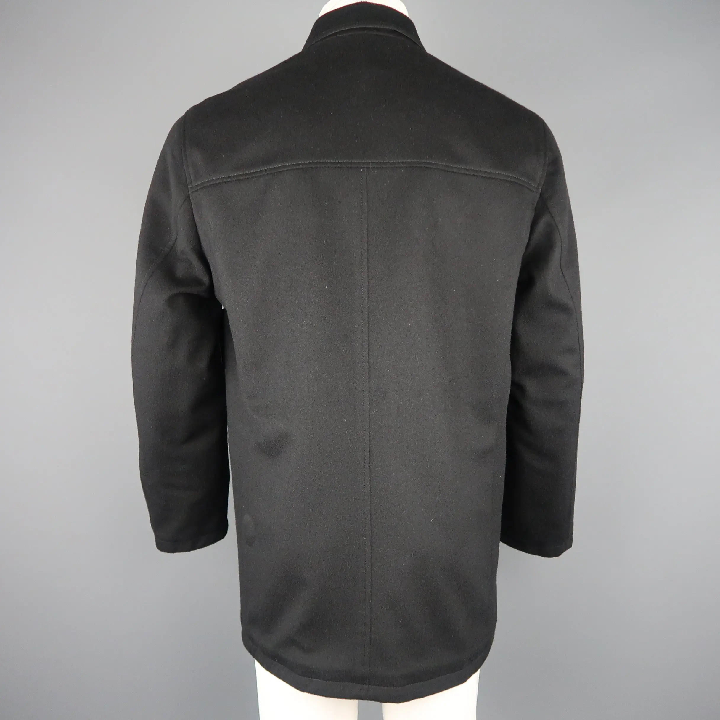 ERMENEGILDO ZEGNA 38 Black Solid Wool / Cashmere Reversible Car Coat - Image 5