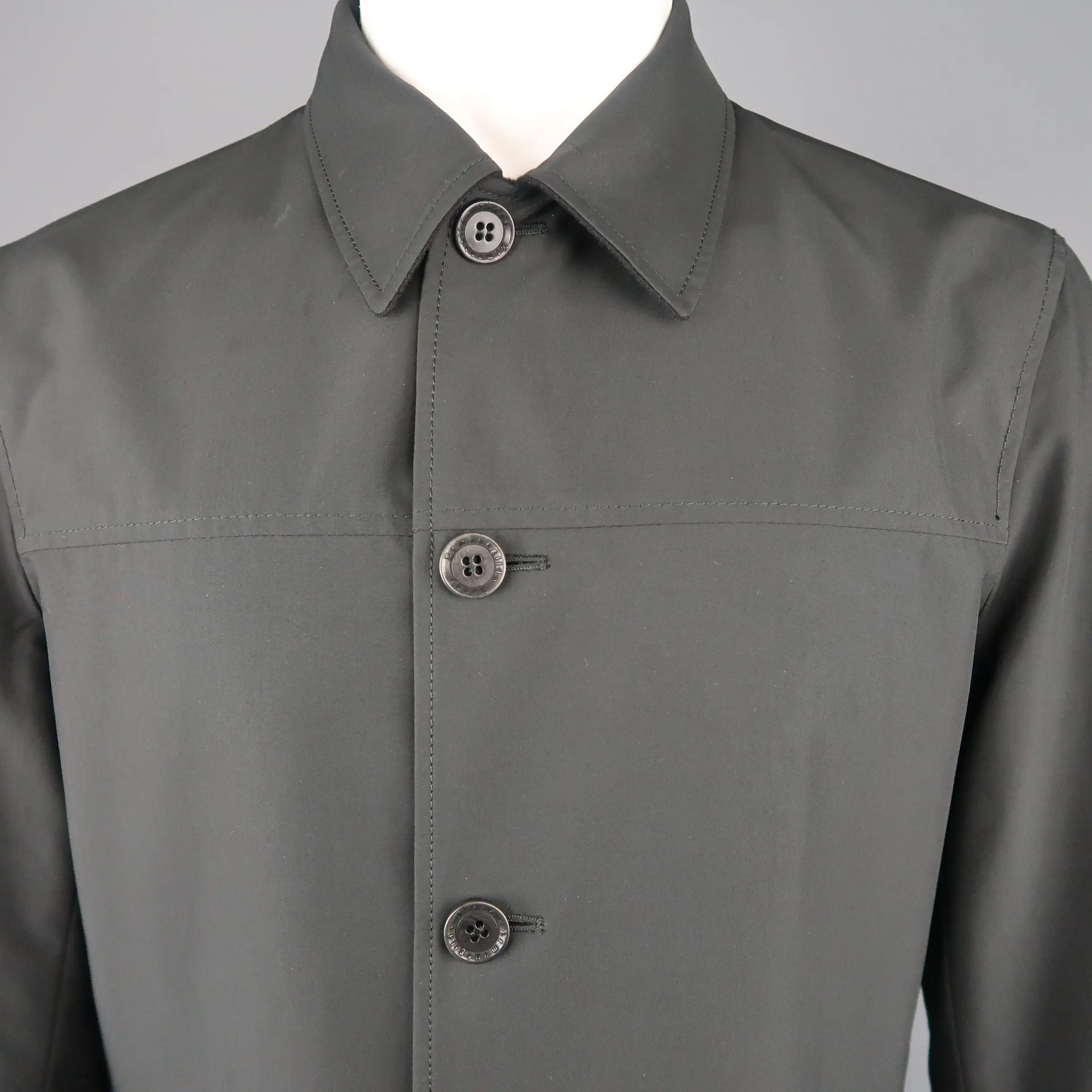 ERMENEGILDO ZEGNA 38 Black Solid Wool / Cashmere Reversible Car Coat - Image 7