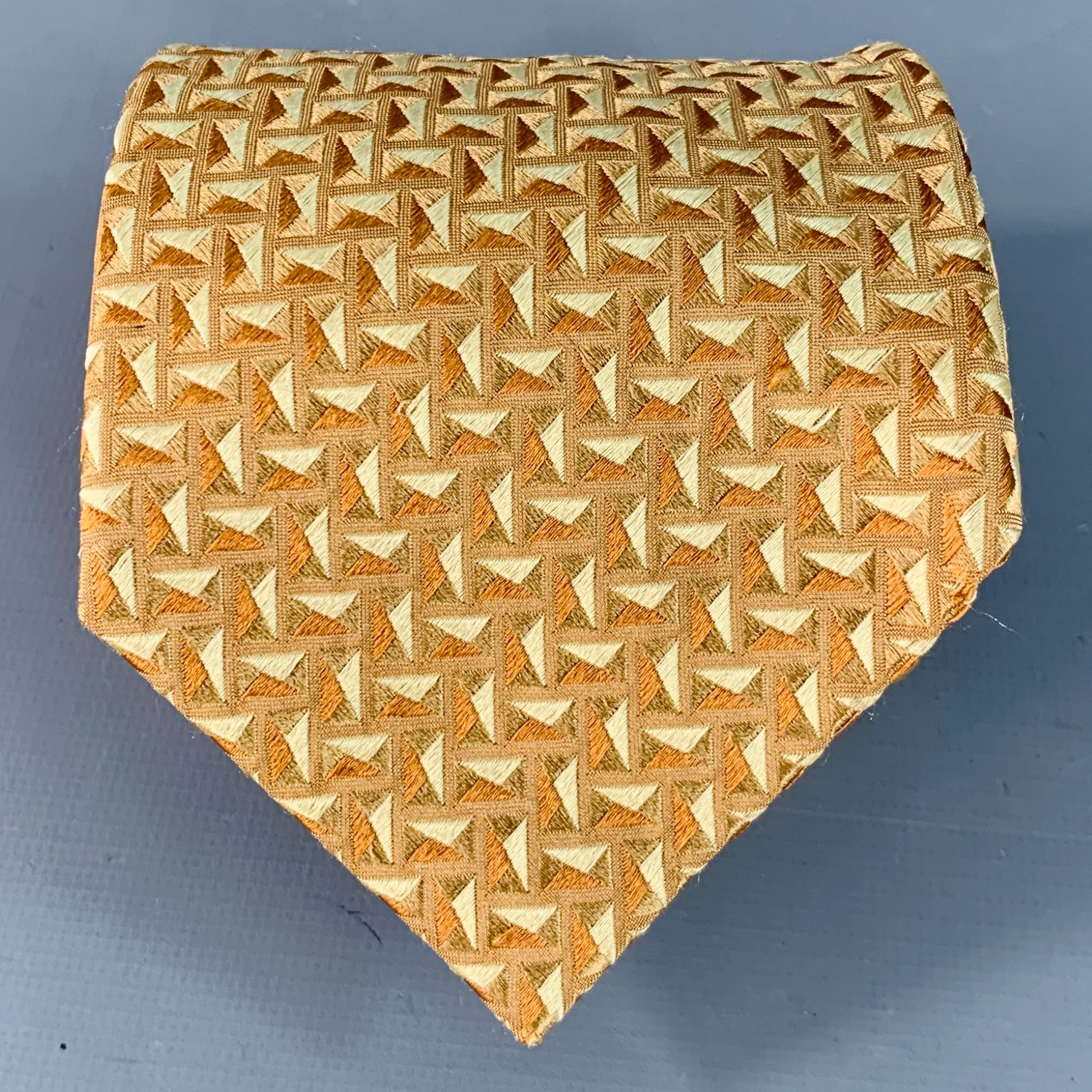 ERMENEGILDO ZEGNA Beige Tan Geometric Jacquard Silk Tie