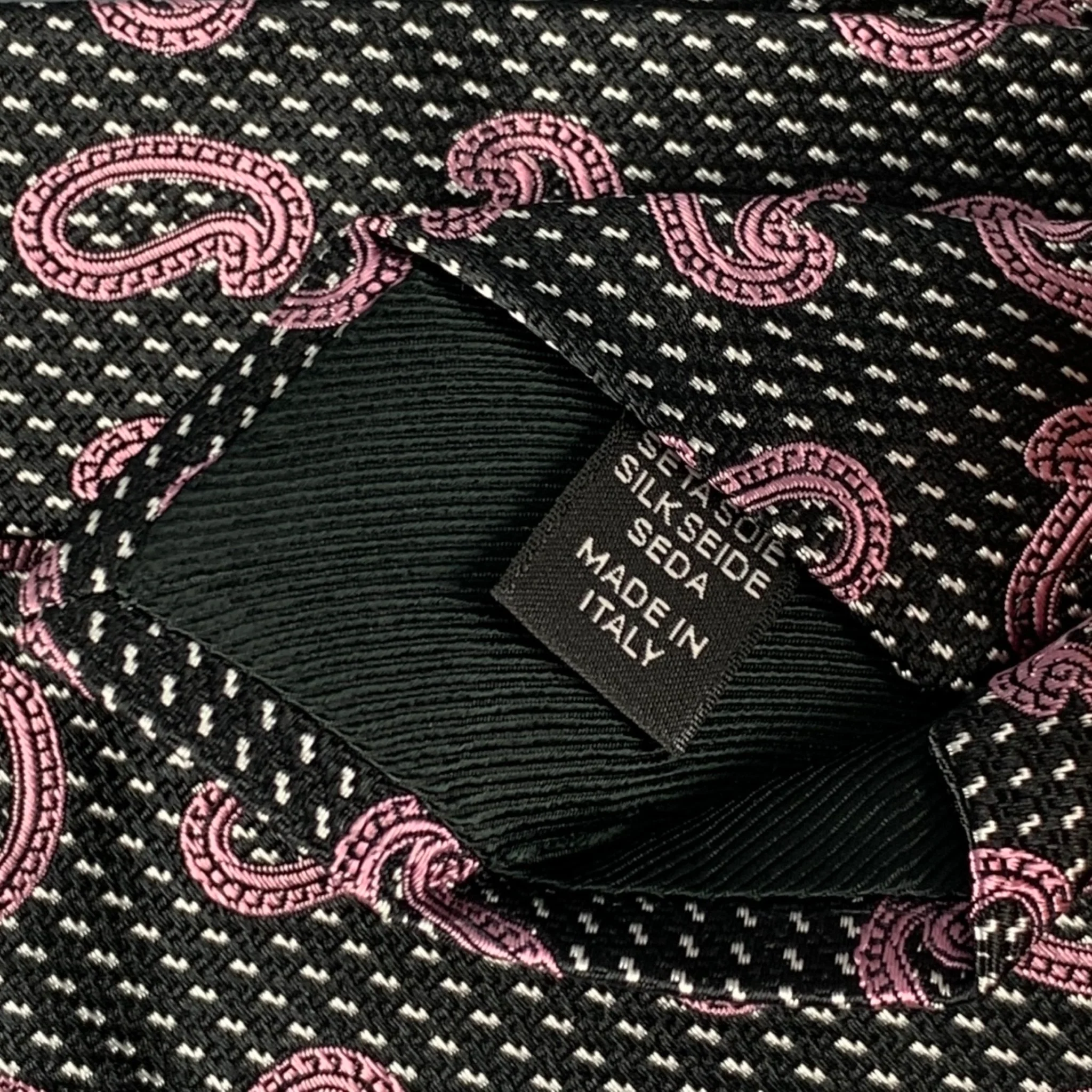 ERMENEGILDO ZEGNA Black Purple Paisley Silk Tie - Image 5