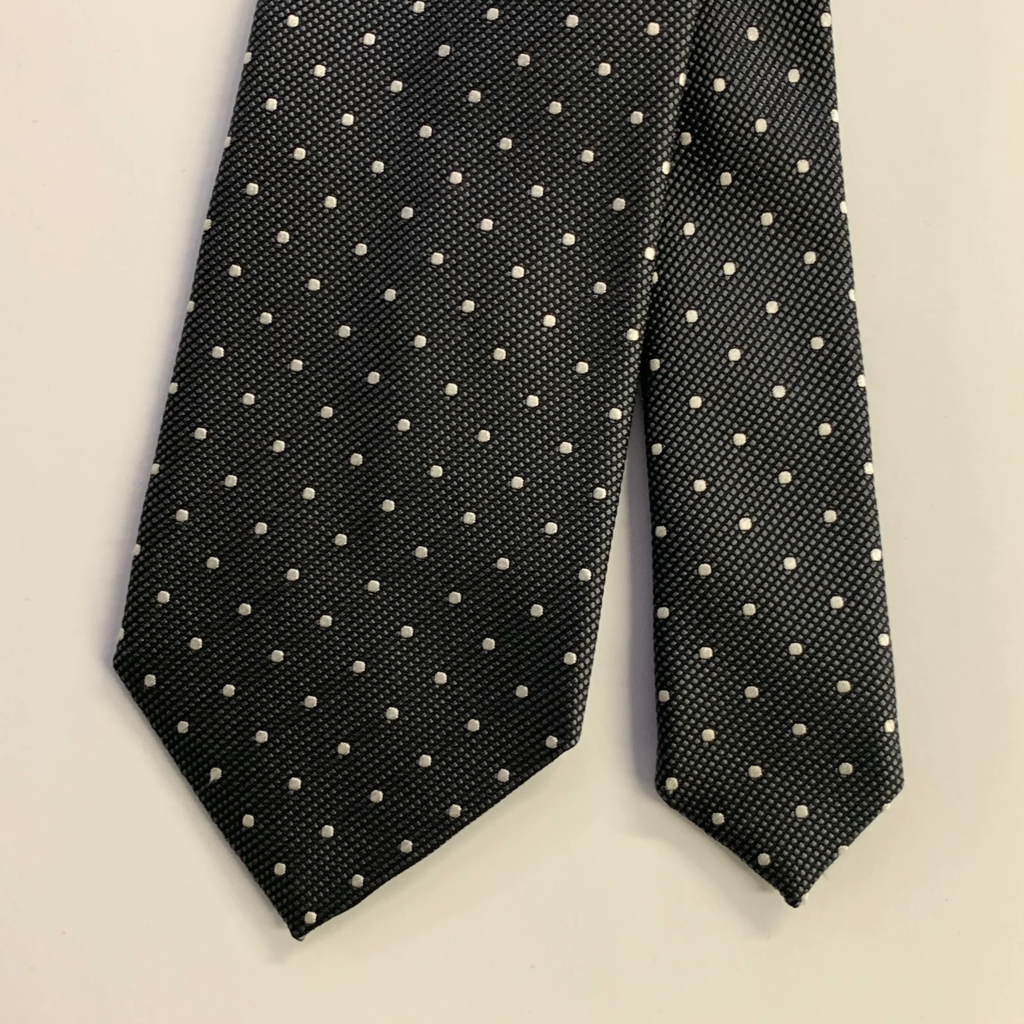 ERMENEGILDO ZEGNA Black Silver Dots Silk Tie