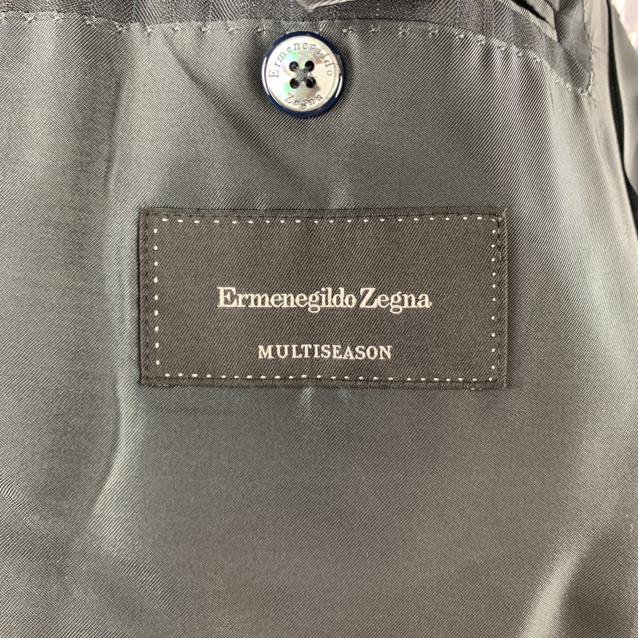ERMENEGILDO ZEGNA Black Stripe Wool Notch Lapel 34 x 30 Suit - Image 8