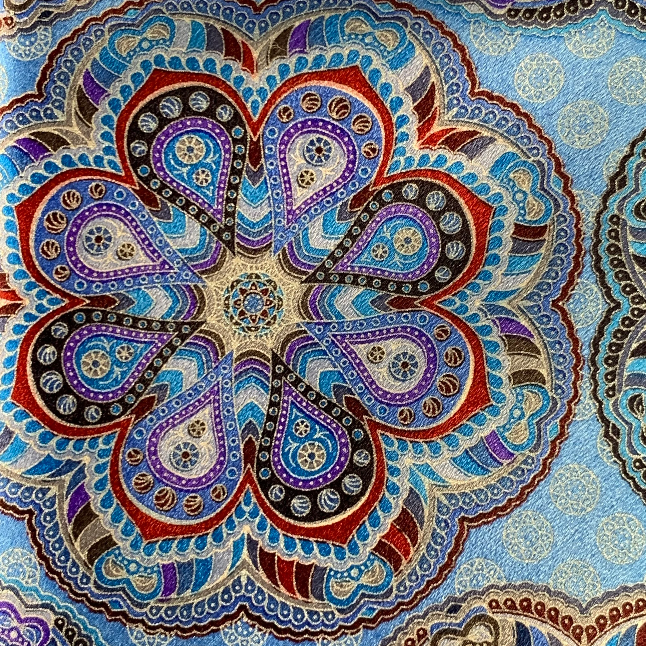 ERMENEGILDO ZEGNA Blue Grey Abstract Floral Silk Satin Tie - Image 2