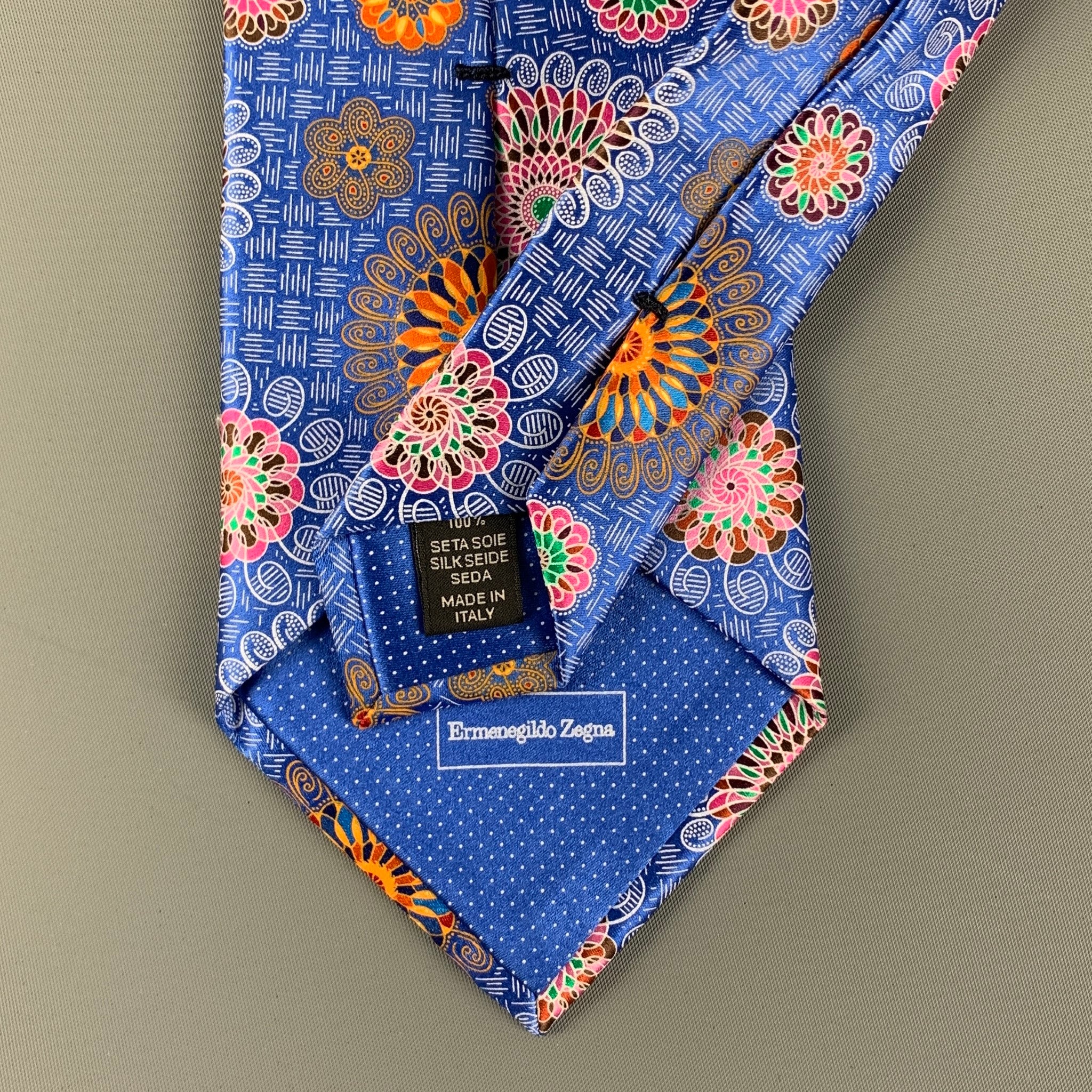 ERMENEGILDO ZEGNA Blue Multi-Color Abstract Silk Tie - Image 4