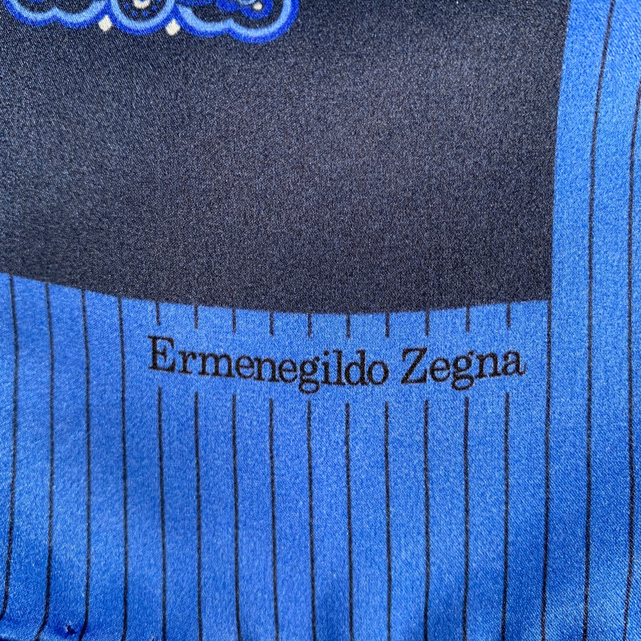 ERMENEGILDO ZEGNA Blue Navy Stripe Silk Pocket Square - Image 4