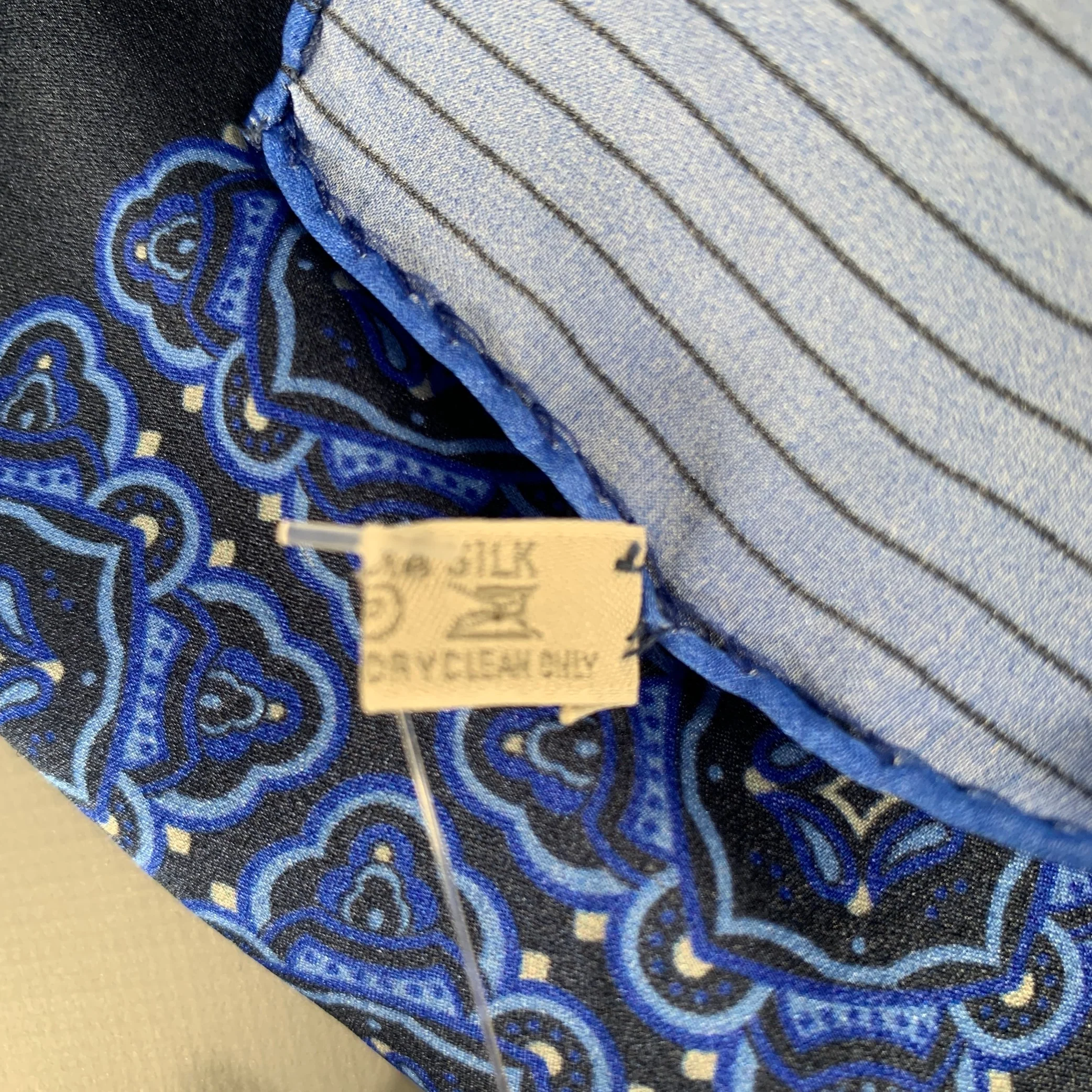 ERMENEGILDO ZEGNA Blue Navy Stripe Silk Pocket Square - Image 6