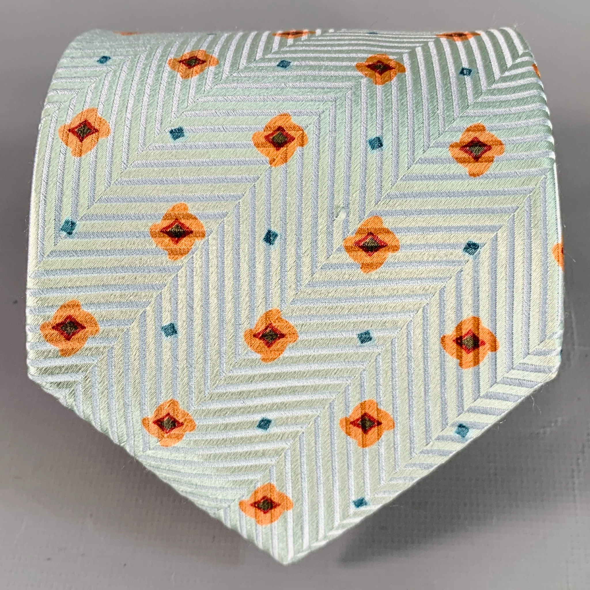 ERMENEGILDO ZEGNA Blue Orange Abstract Floral Silk Tie