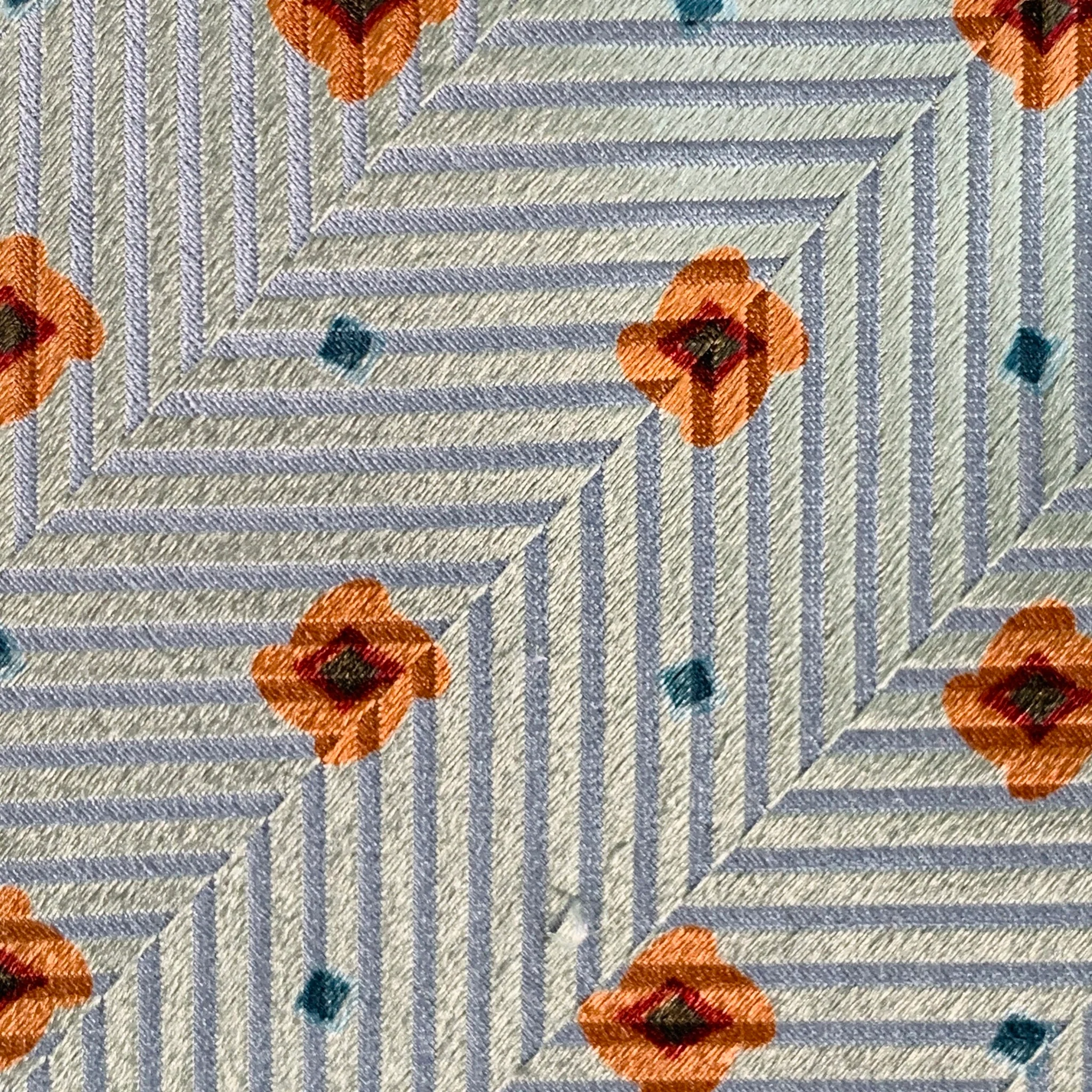 ERMENEGILDO ZEGNA Blue Orange Abstract Floral Silk Tie - Image 3