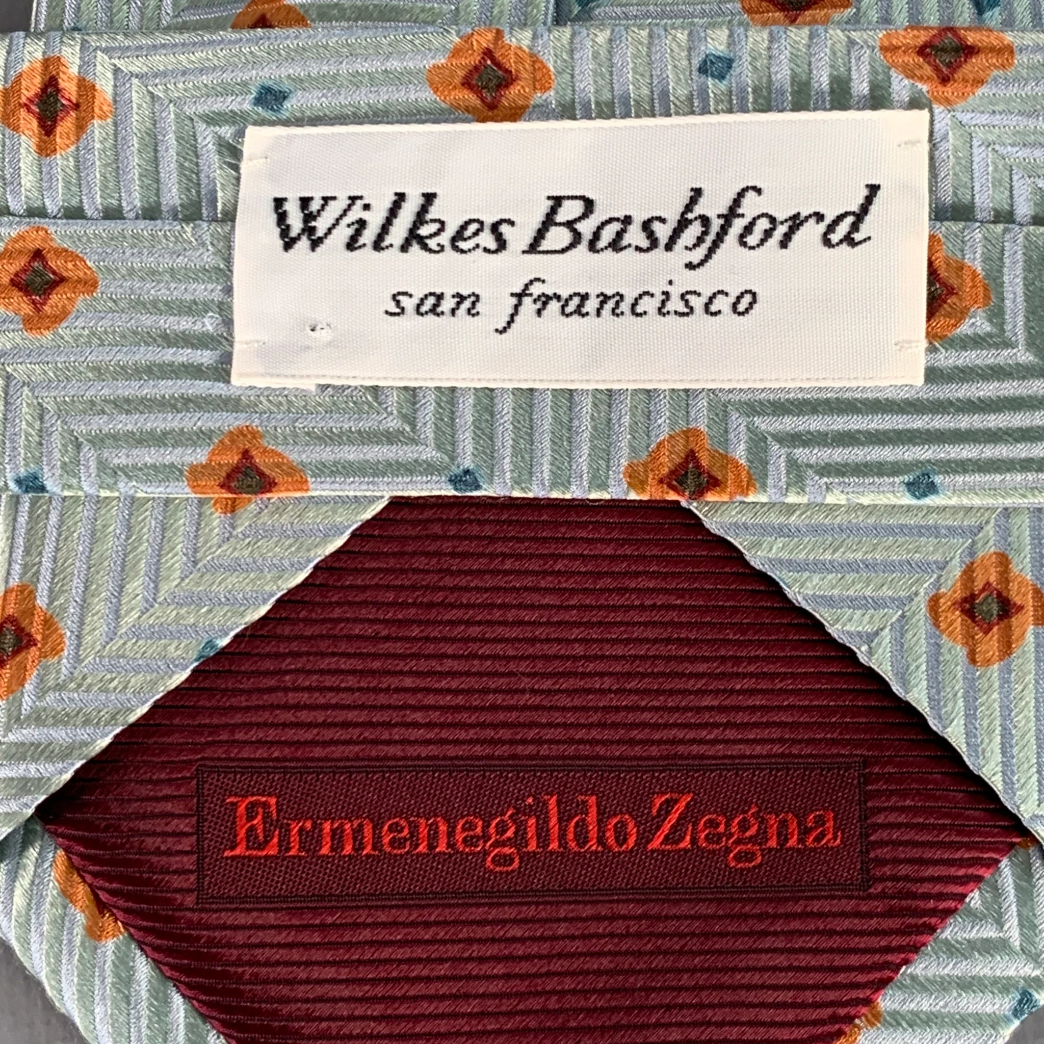 ERMENEGILDO ZEGNA Blue Orange Abstract Floral Silk Tie - Image 4