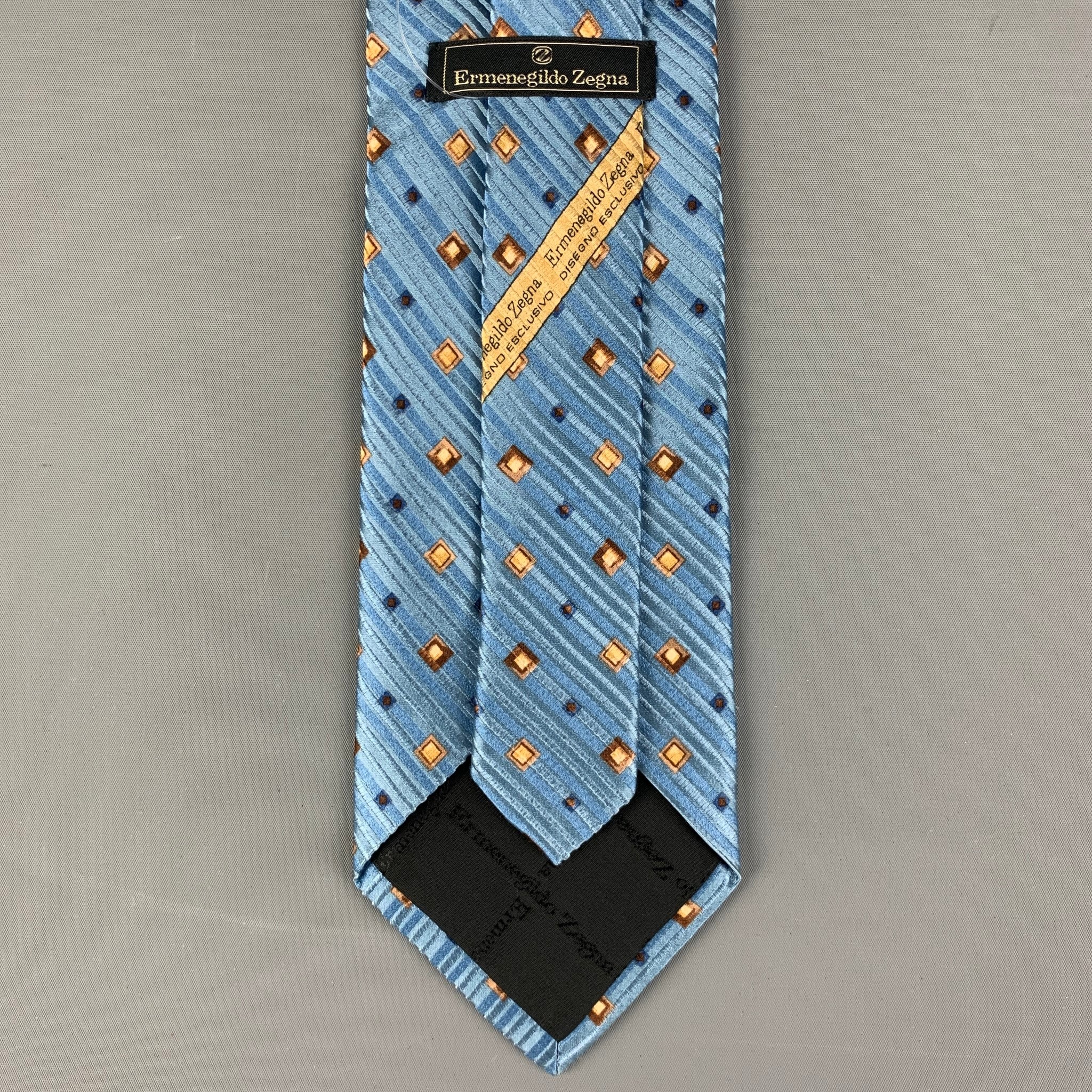 ERMENEGILDO ZEGNA Blue & Yellow Rhombus Silk Tie - Image 4