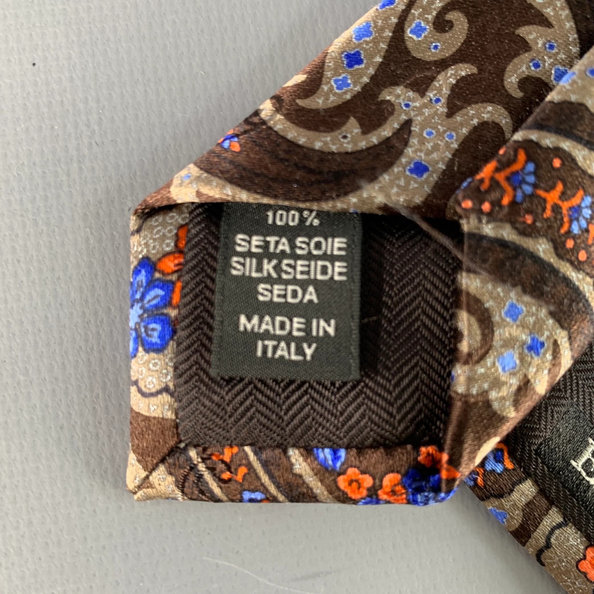 ERMENEGILDO ZEGNA Brown Orange Floral Paisley Silk Satin Tie - Image 5