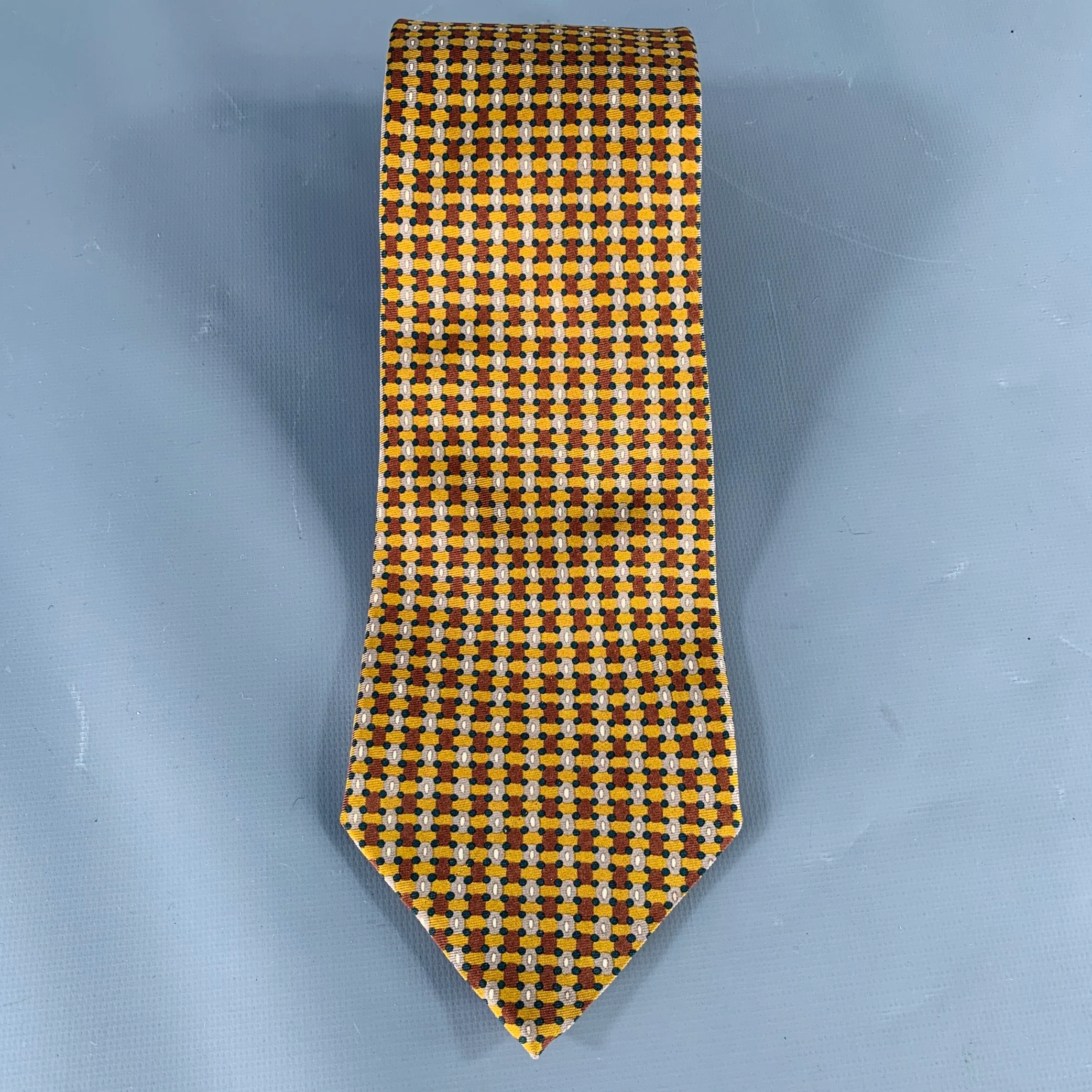 ERMENEGILDO ZEGNA Brown Taupe Dots Silk Tie - Image 3