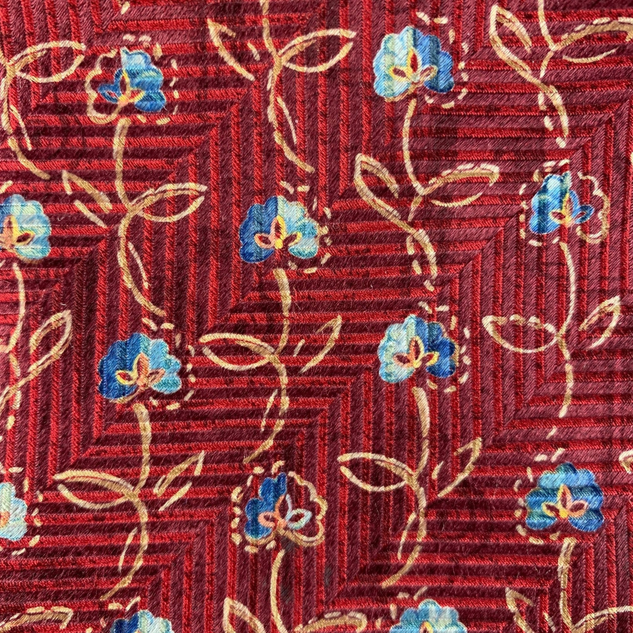 ERMENEGILDO ZEGNA Burgundy Abstrack Floral Silk Tie - Image 3