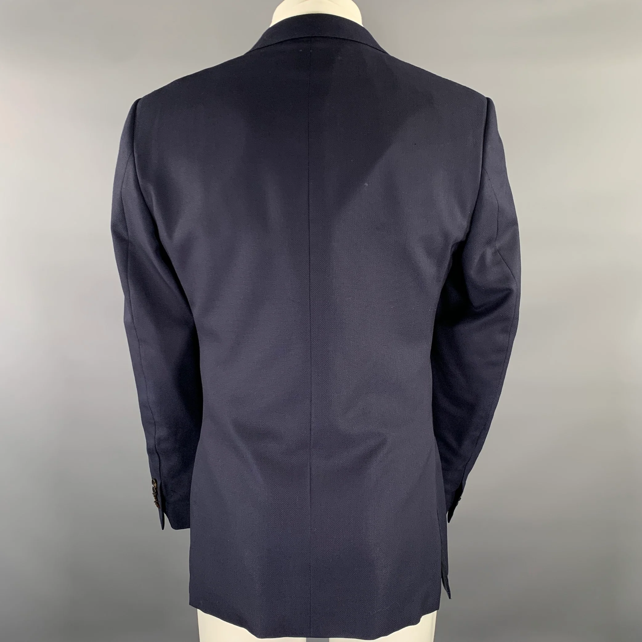 ERMENEGILDO ZEGNA Chest Size 40 Navy Wool Silk Notch Lapel Sport Coat - Image 3