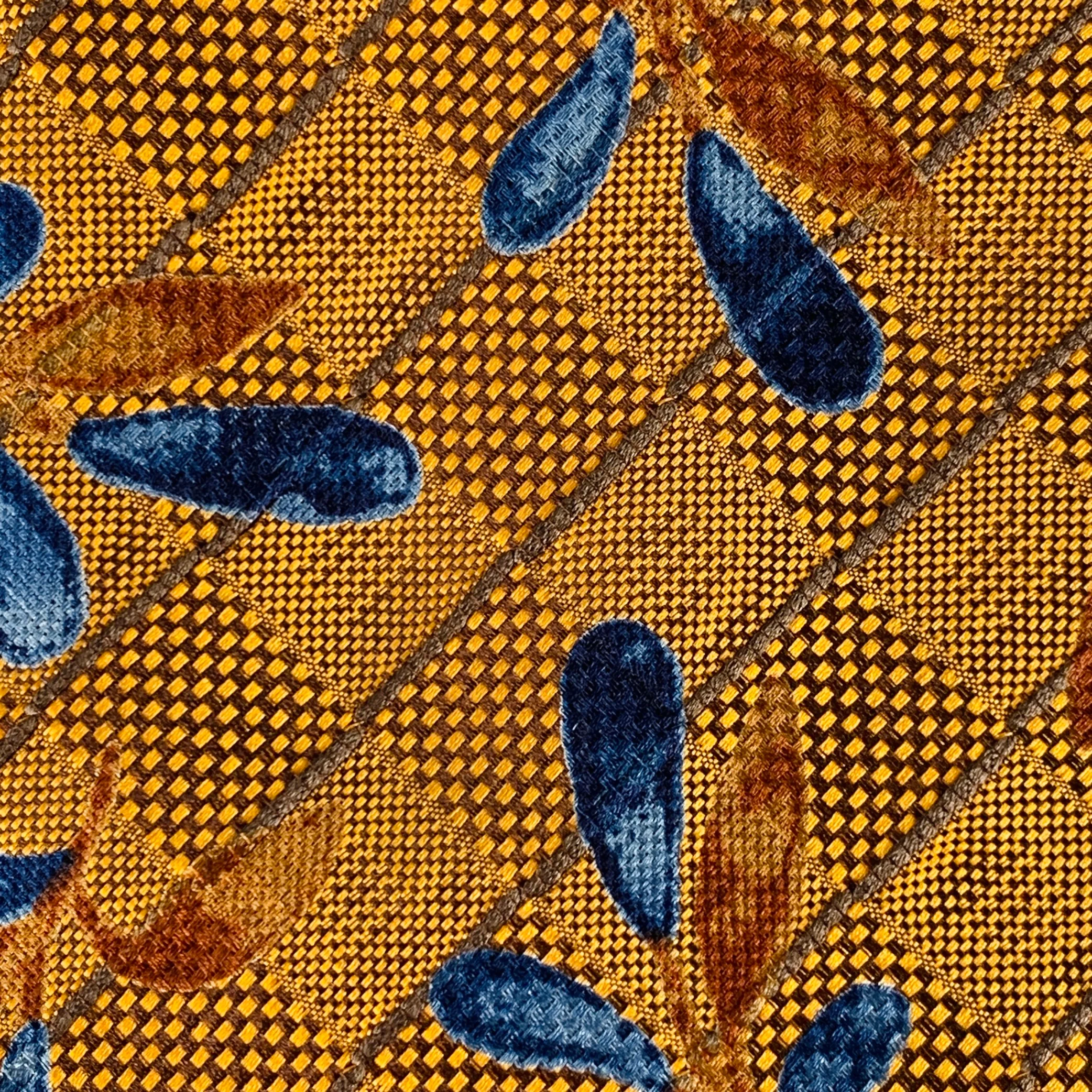 ERMENEGILDO ZEGNA Gold Blue Textured Silk Tie - Image 2