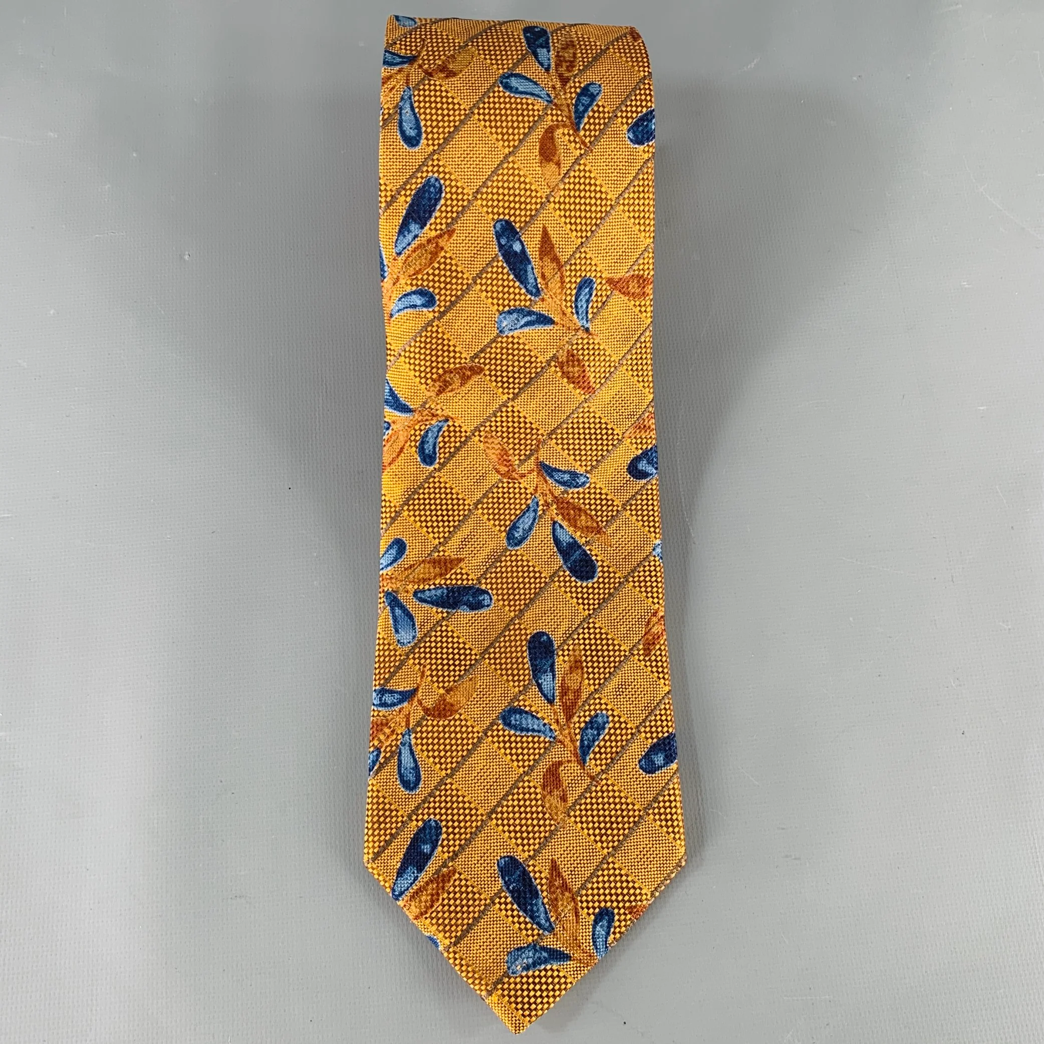 ERMENEGILDO ZEGNA Gold Blue Textured Silk Tie - Image 3
