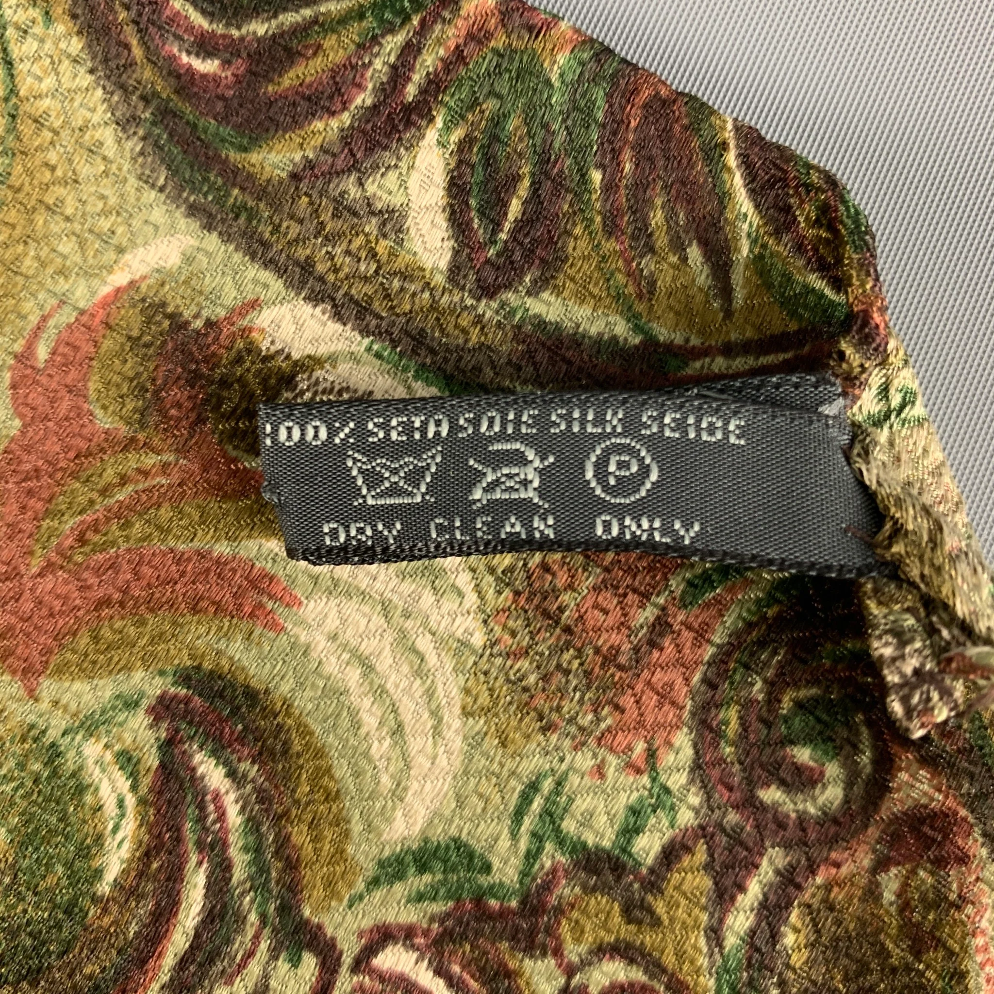 ERMENEGILDO ZEGNA Green Burgundy Abstract Silk Pocket Square - Image 12