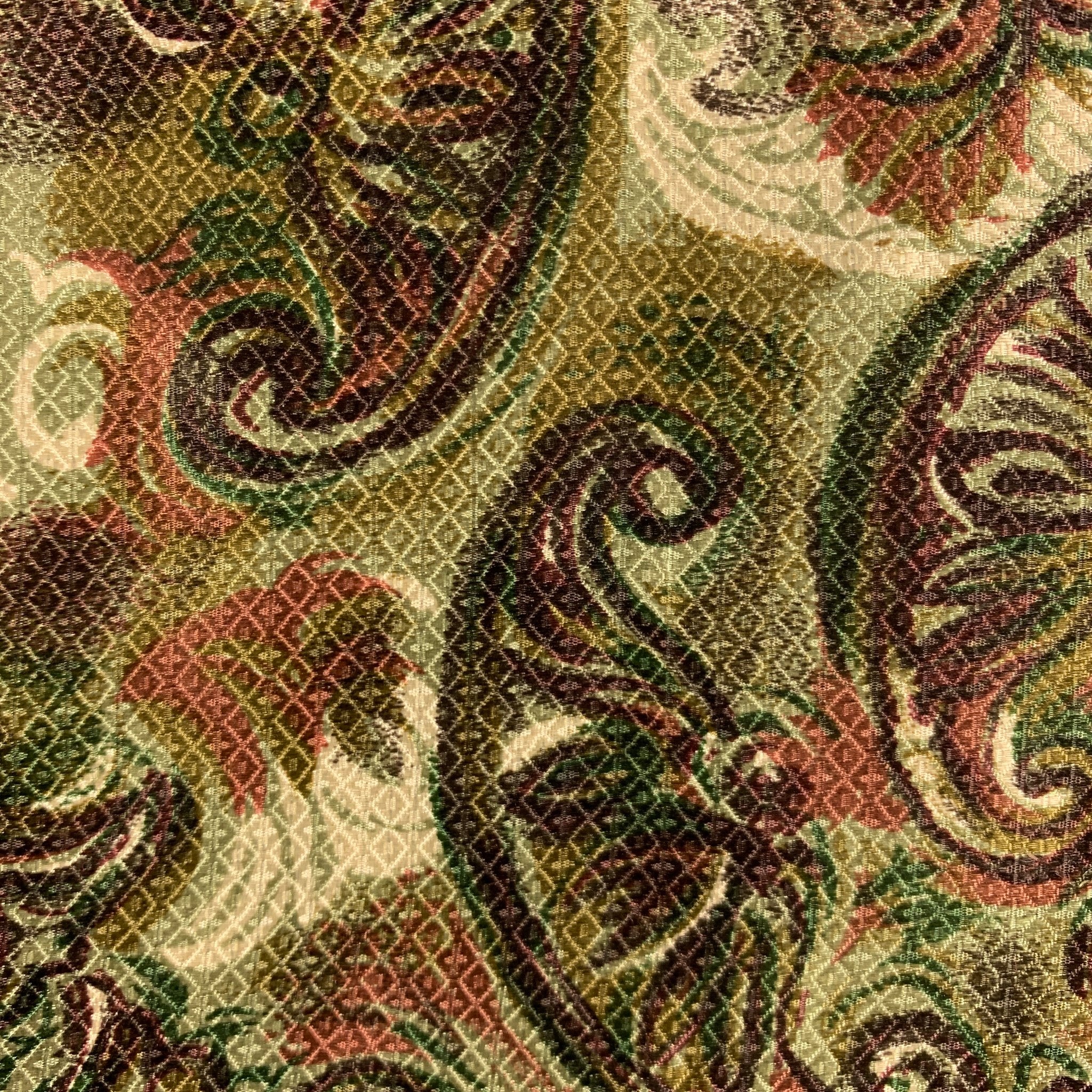 ERMENEGILDO ZEGNA Green Burgundy Abstract Silk Pocket Square - Image 3