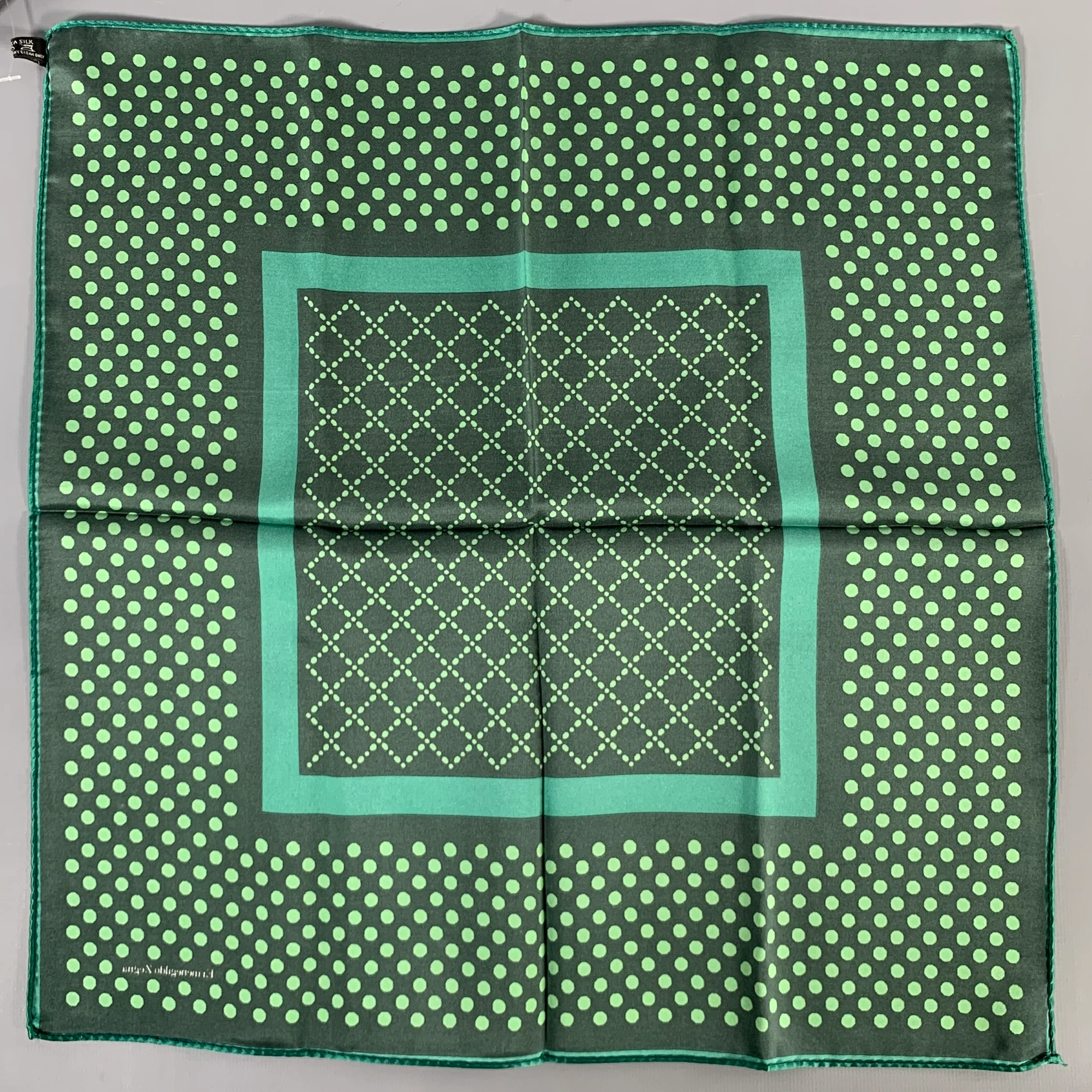 ERMENEGILDO ZEGNA Green Dark Green Dots Silk Pocket Square - Image 3