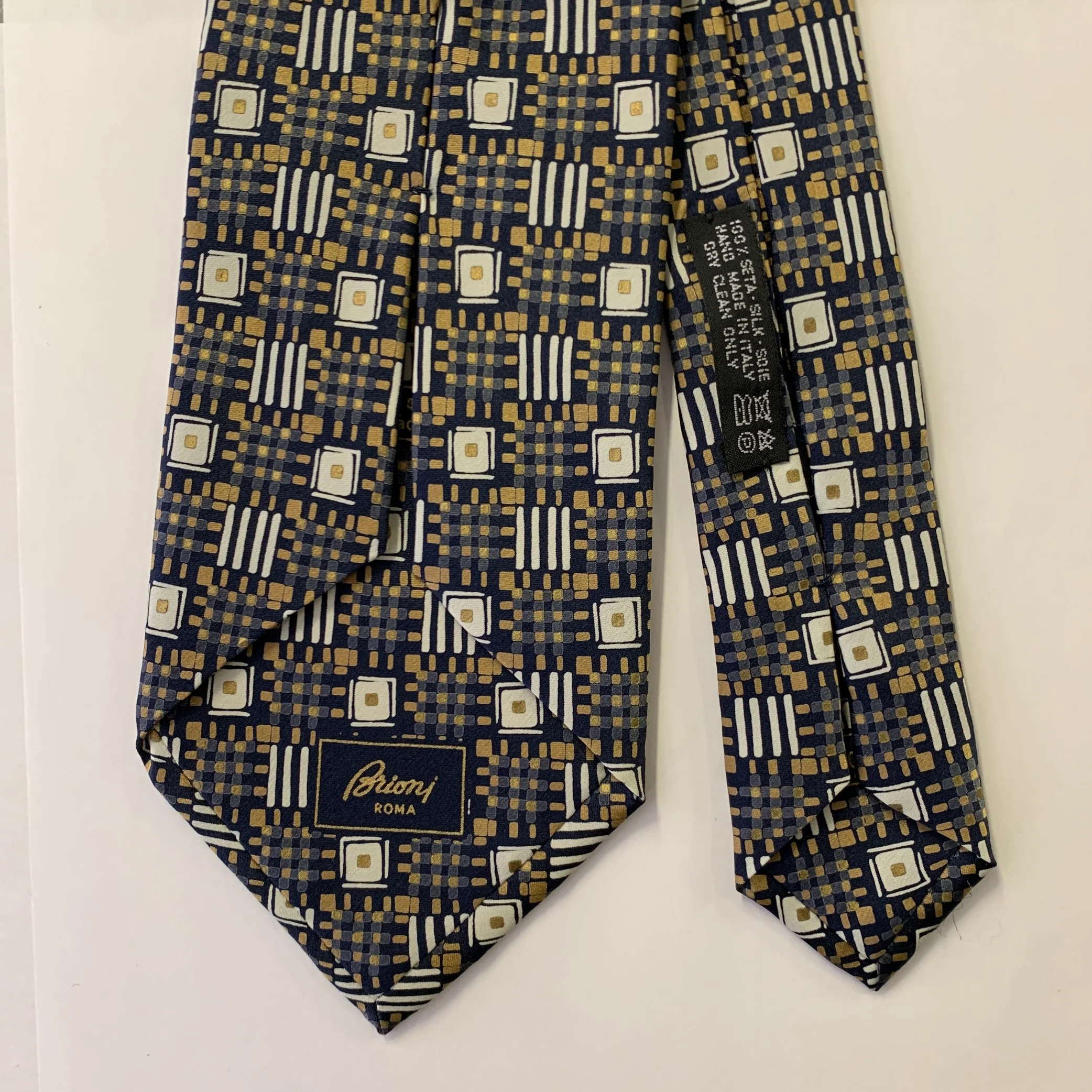 ERMENEGILDO ZEGNA Green Orange Beige Geometric Silk Tie - Image 2