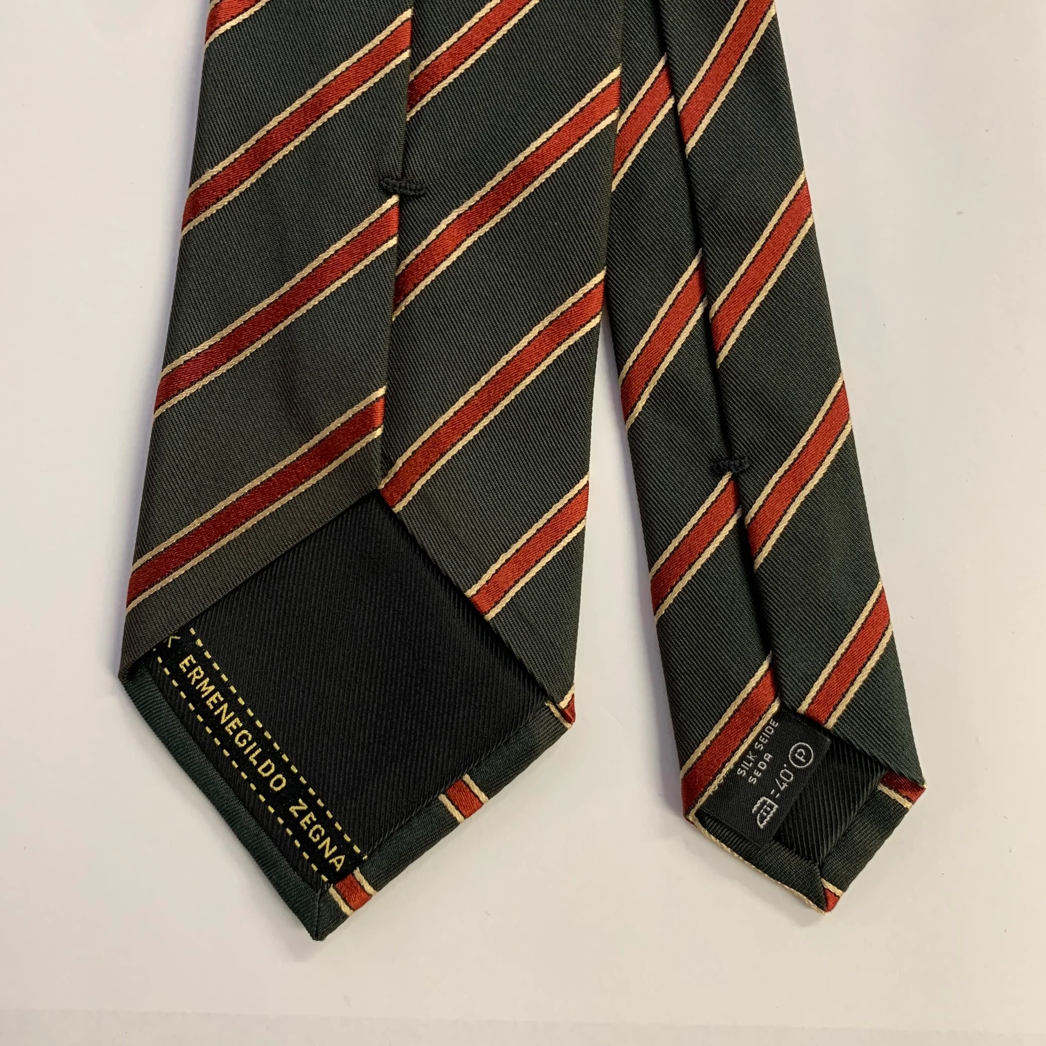 ERMENEGILDO ZEGNA Grey Rust Diagonal Stripe Silk Tie - Image 2