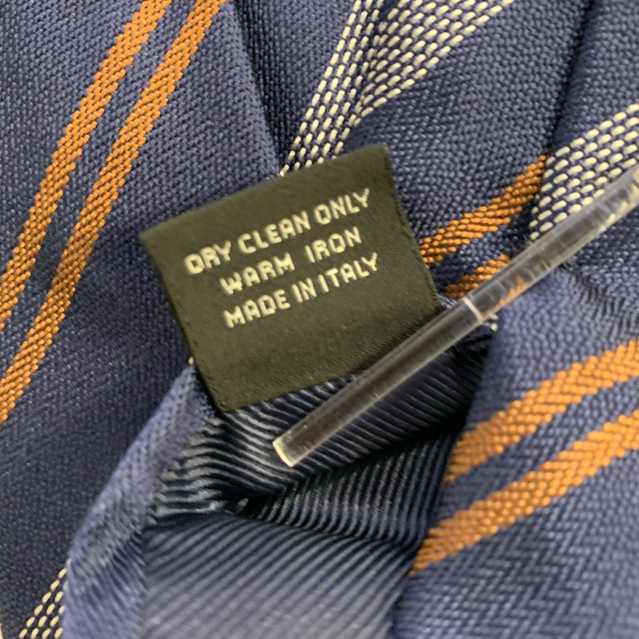 ERMENEGILDO ZEGNA Navy Brown Grey Diagonal Stripe Silk Tie - Image 5