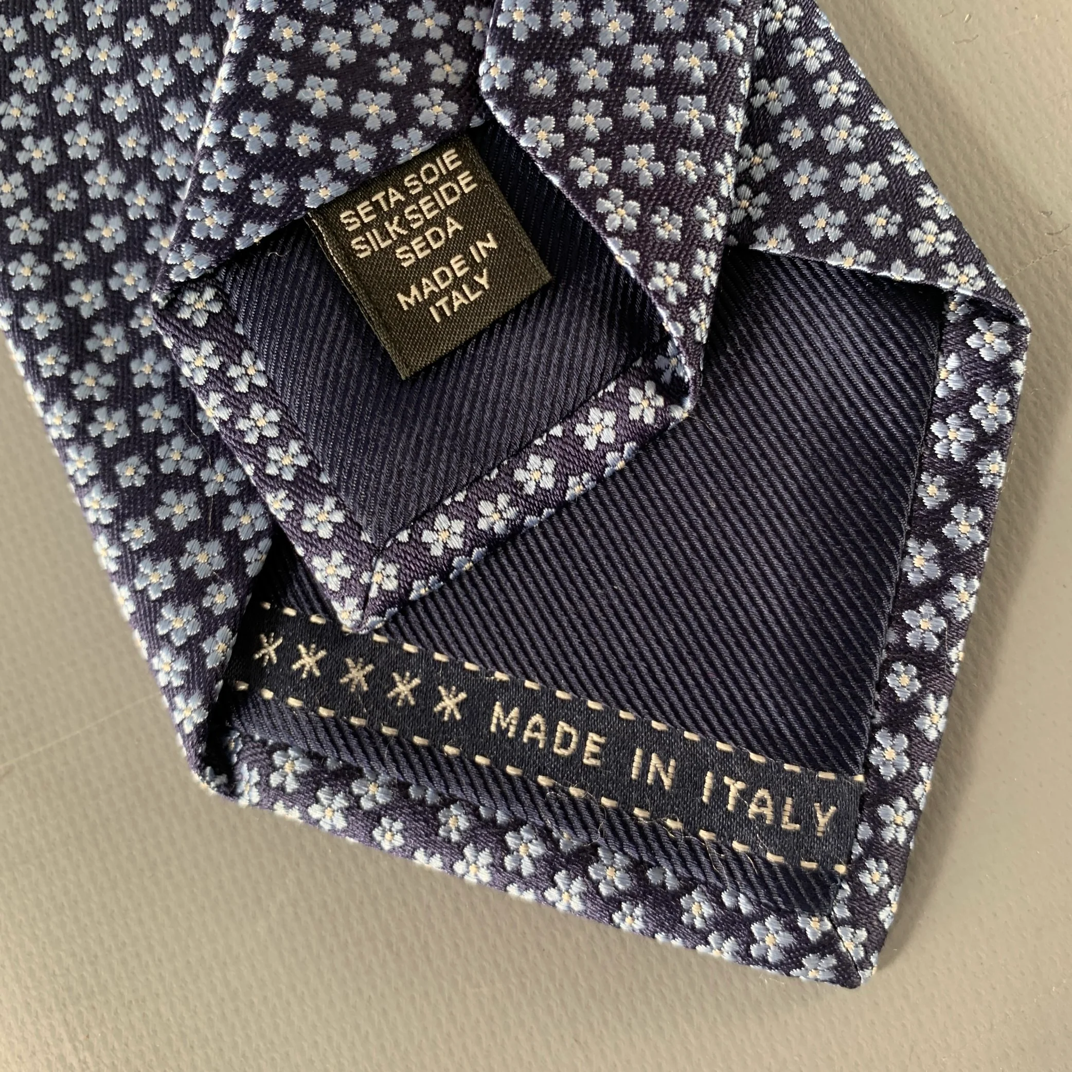 ERMENEGILDO ZEGNA Navy Light Blue Floral Silk Tie - Image 5