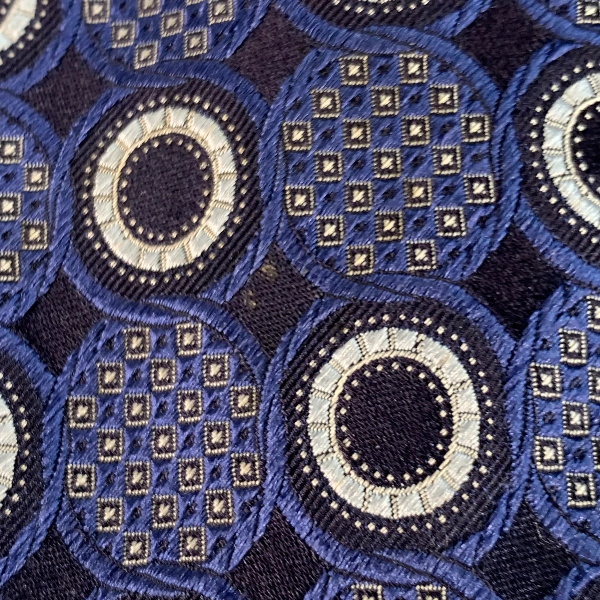 ERMENEGILDO ZEGNA One Size Blue White Black Circles Silk Tie - Image 6