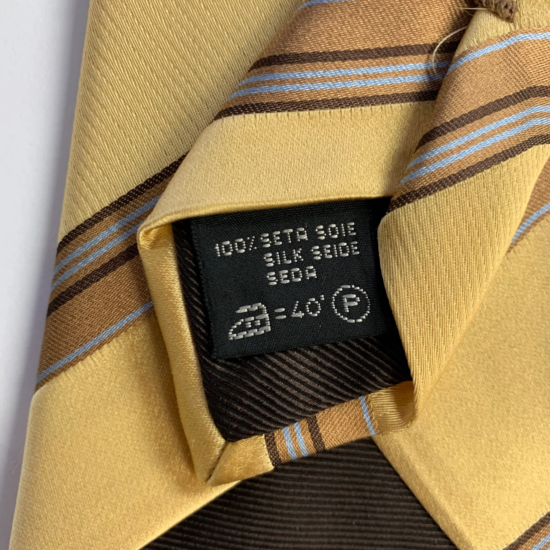ERMENEGILDO ZEGNA One Size Gold Khaki Diagonal Stripe Silk Tie - Image 4