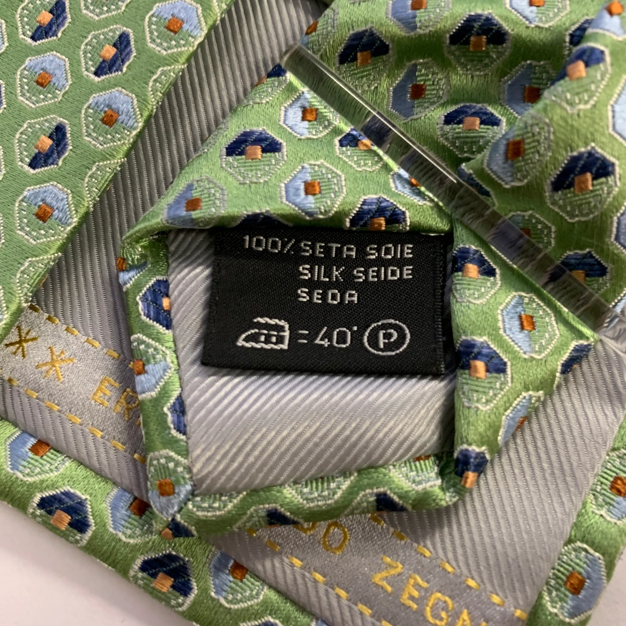 ERMENEGILDO ZEGNA One Size Green Blue Silk Tie - Image 4