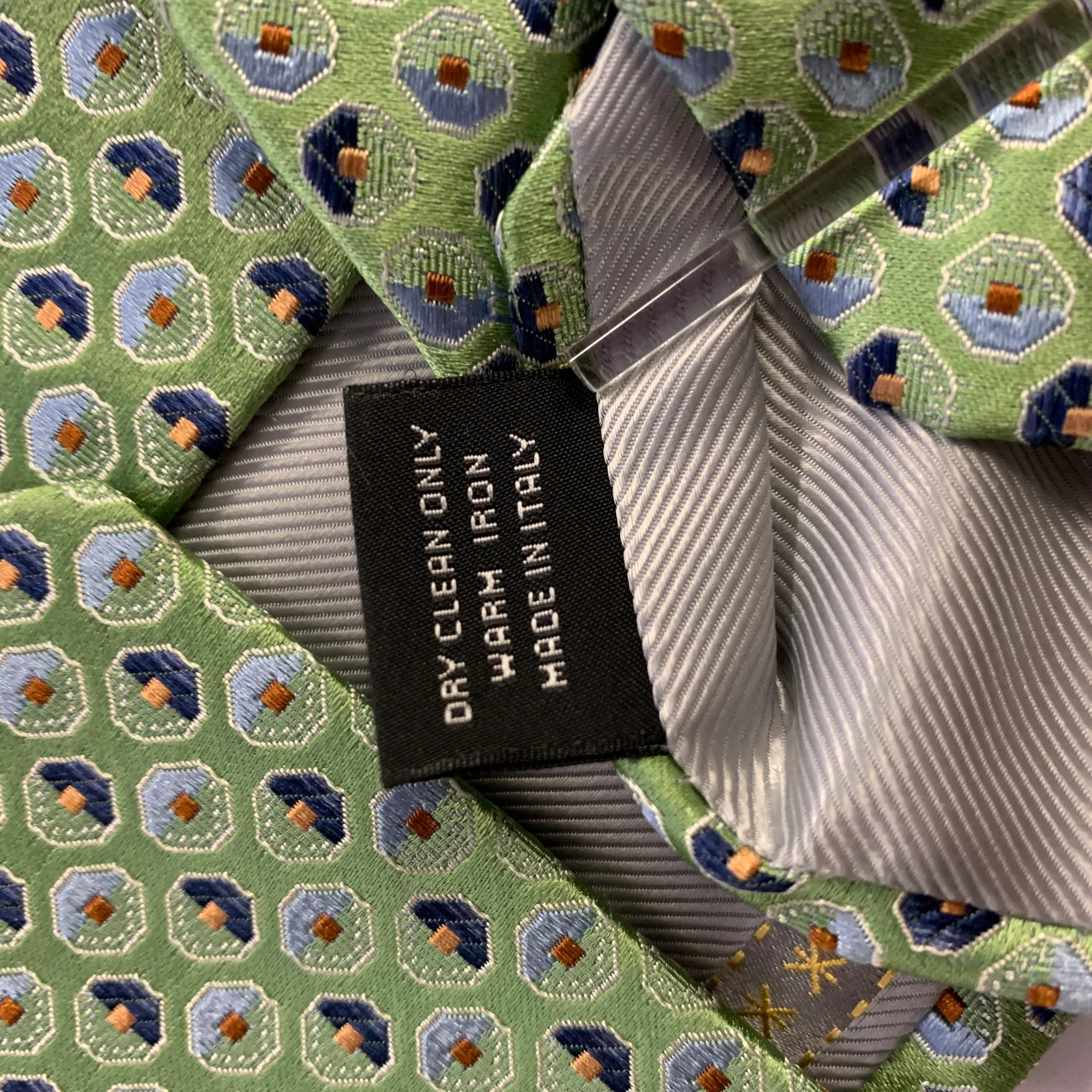 ERMENEGILDO ZEGNA One Size Green Blue Silk Tie - Image 5