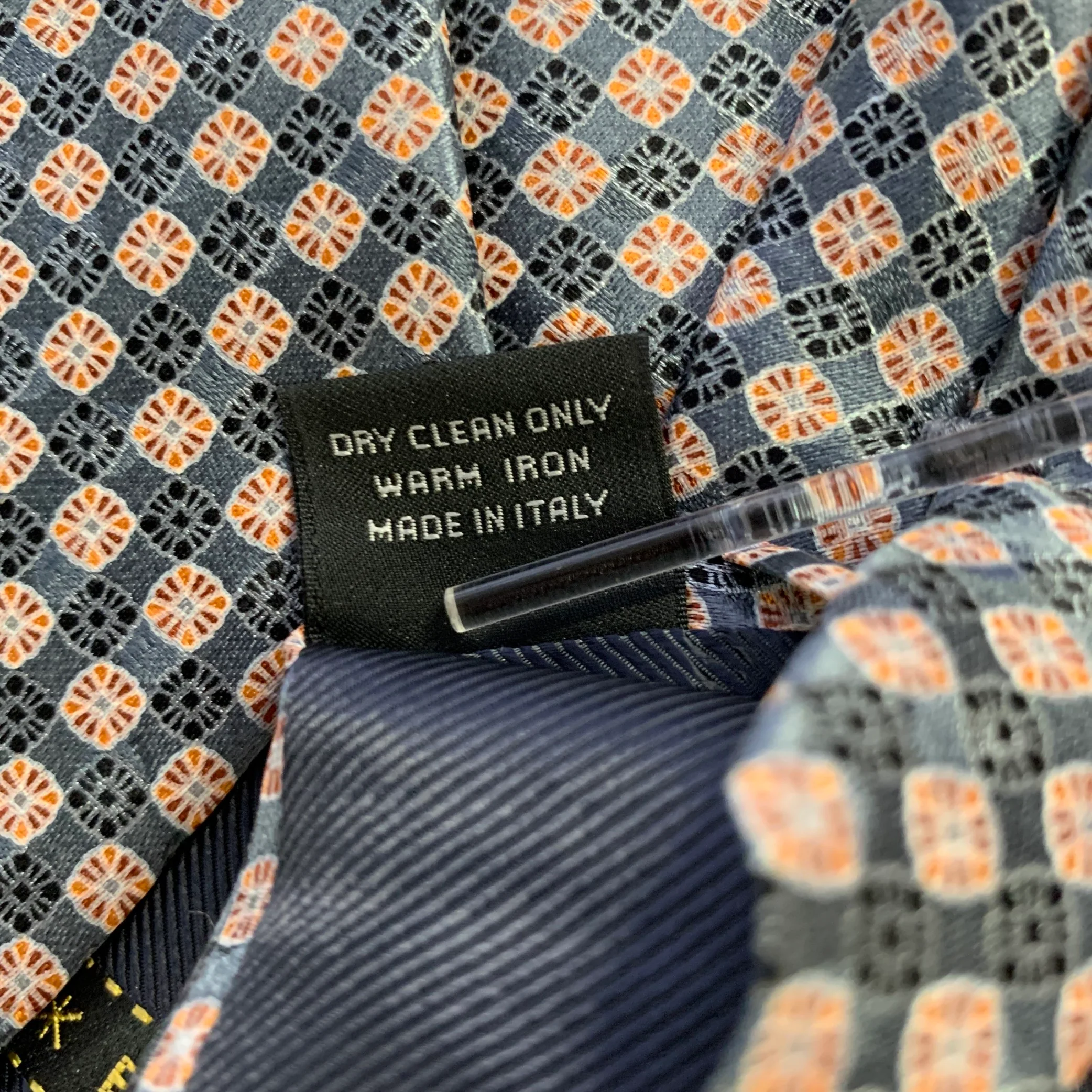 ERMENEGILDO ZEGNA One Size Grey Orange Silk Tie - Image 4