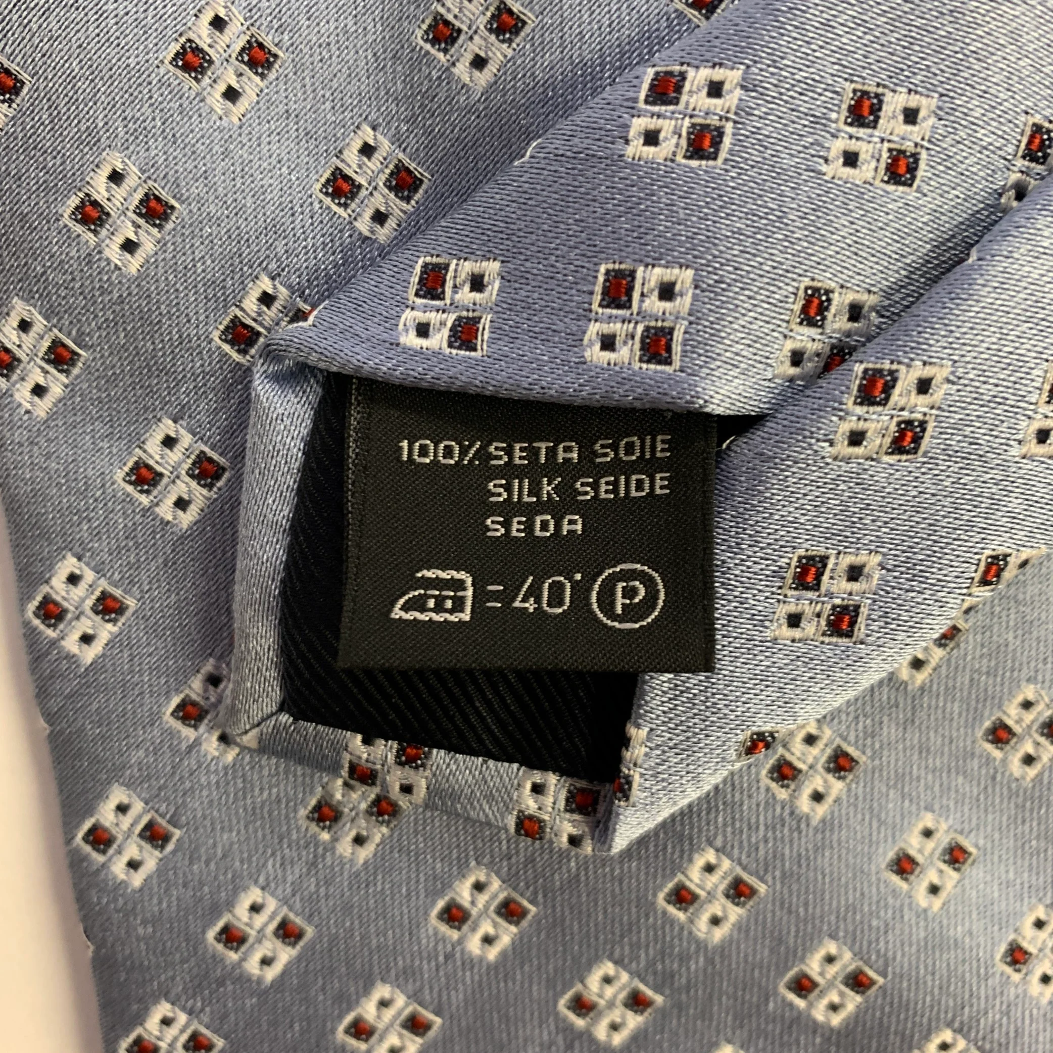 ERMENEGILDO ZEGNA One Size Light Blue Red Silk Tie - Image 3