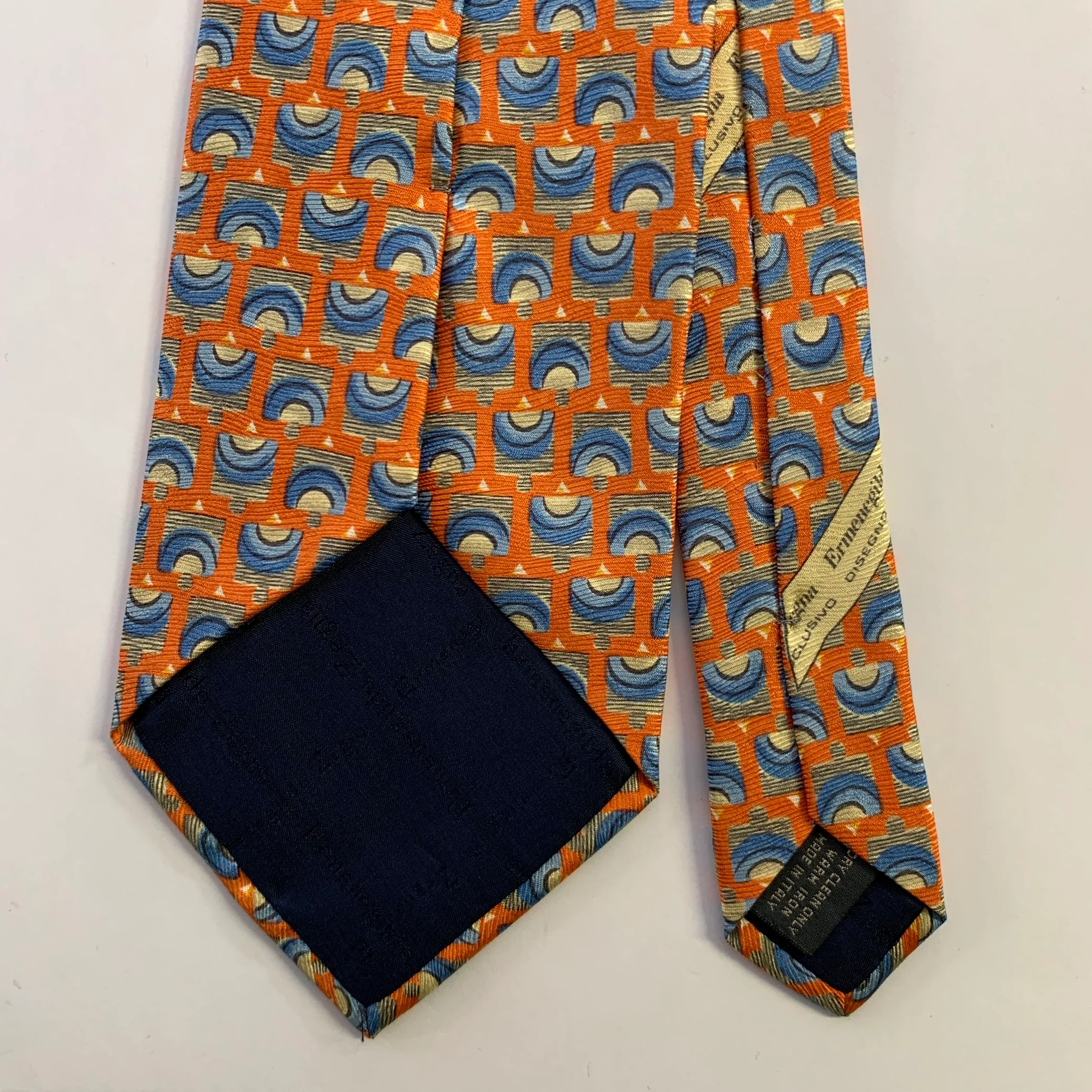 ERMENEGILDO ZEGNA One Size Orange Blue Abstract Silk Tie - Image 2