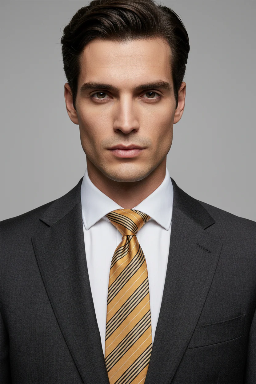 ERMENEGILDO ZEGNA One Size Peach Black Diagonal Stripe Silk Tie - Image 2